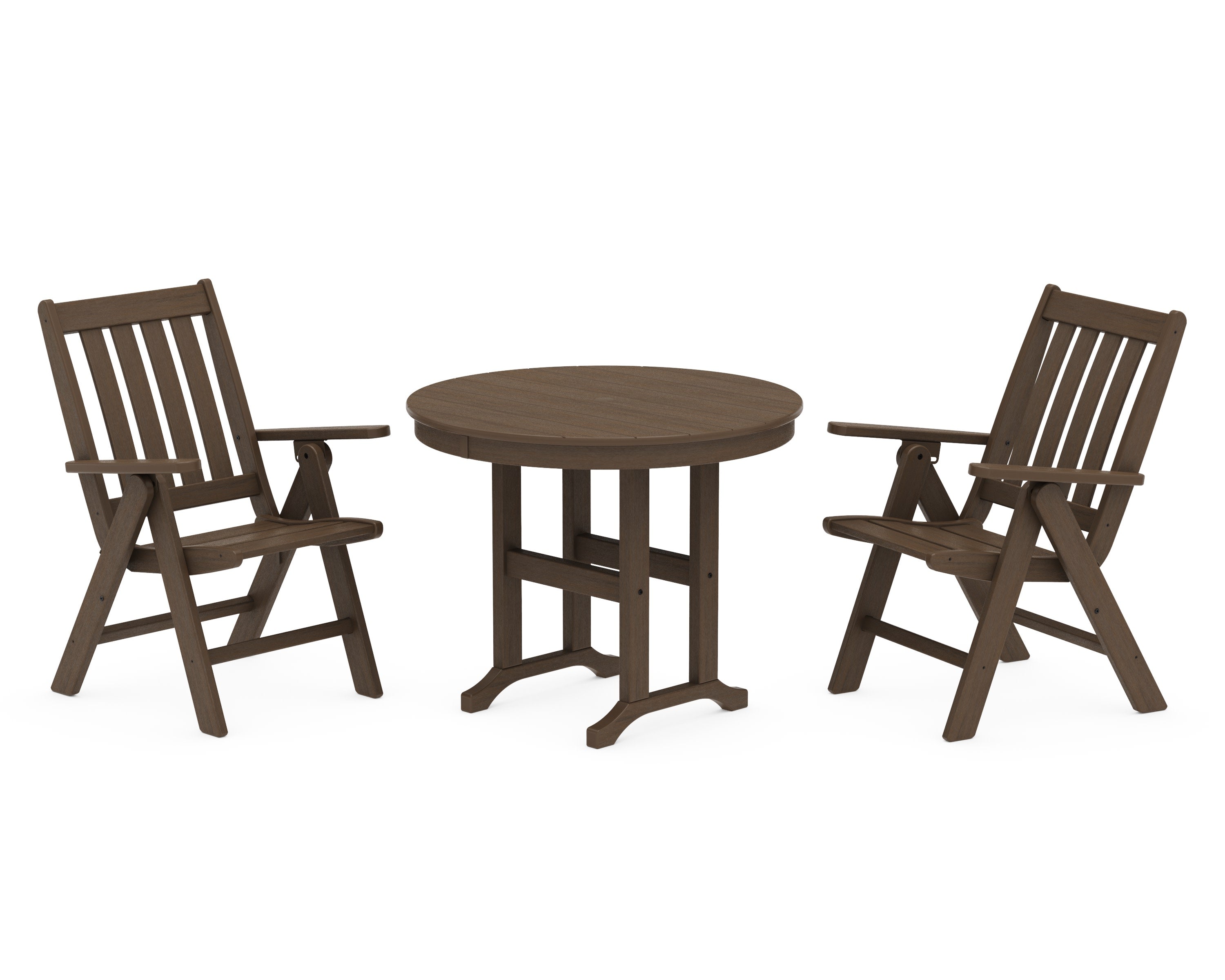 Vineyard Folding Chair 3-Piece Round Dining Set in Kona