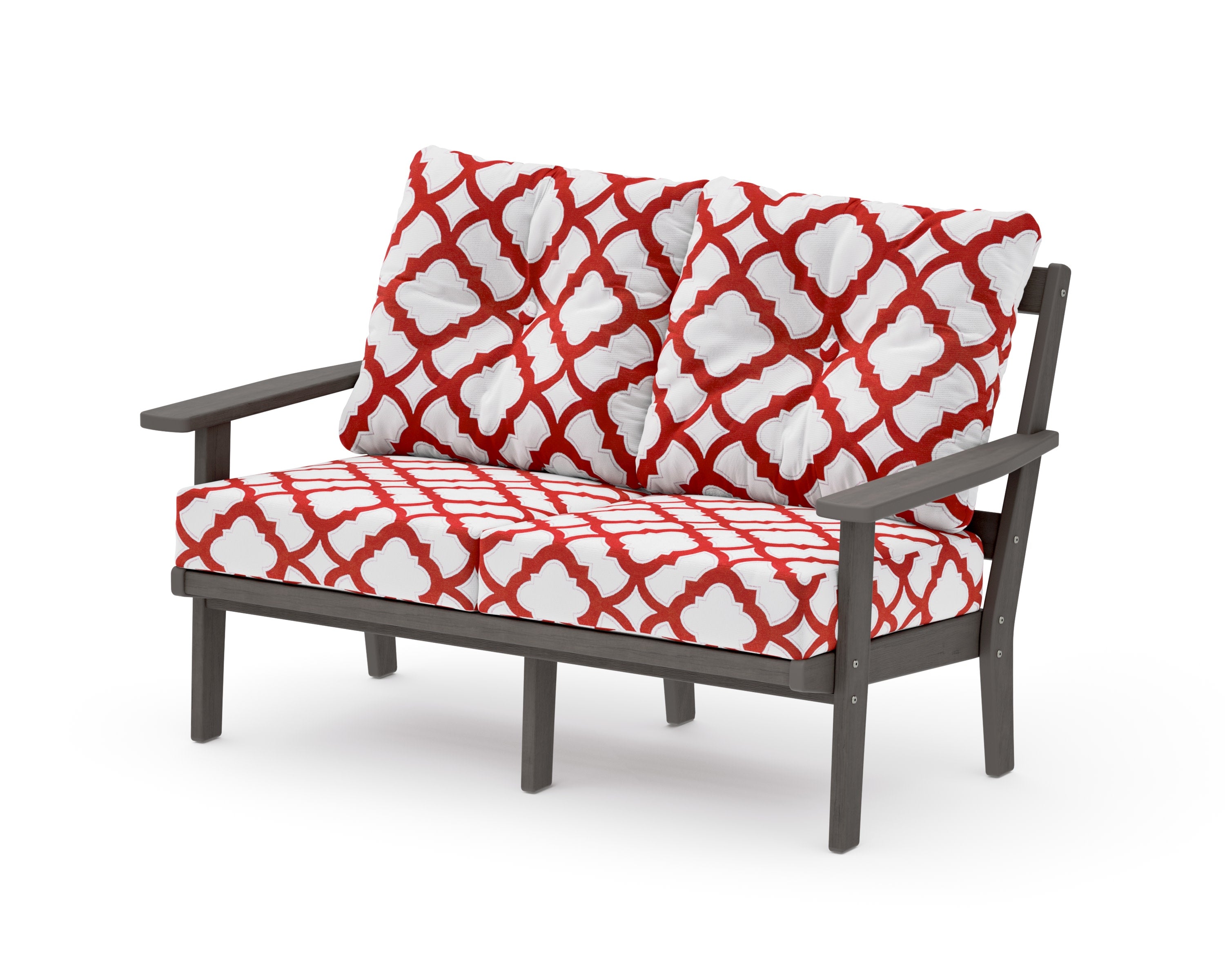 Prairie Deep SeatingLoveseat in Driftwood / Trellis Crimson