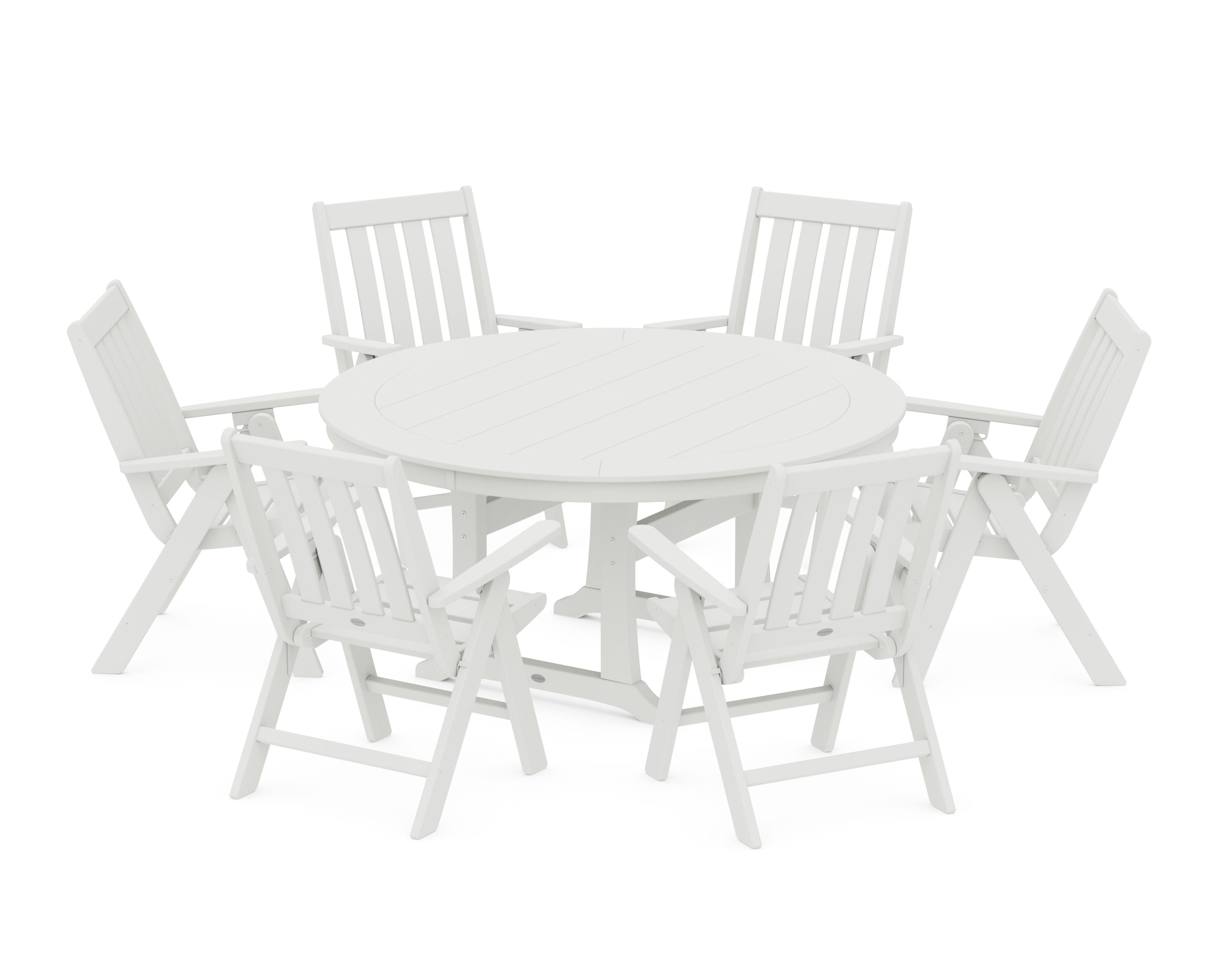 Vineyard Folding 7-Piece Side Chair Round Dining Set in Vintage White