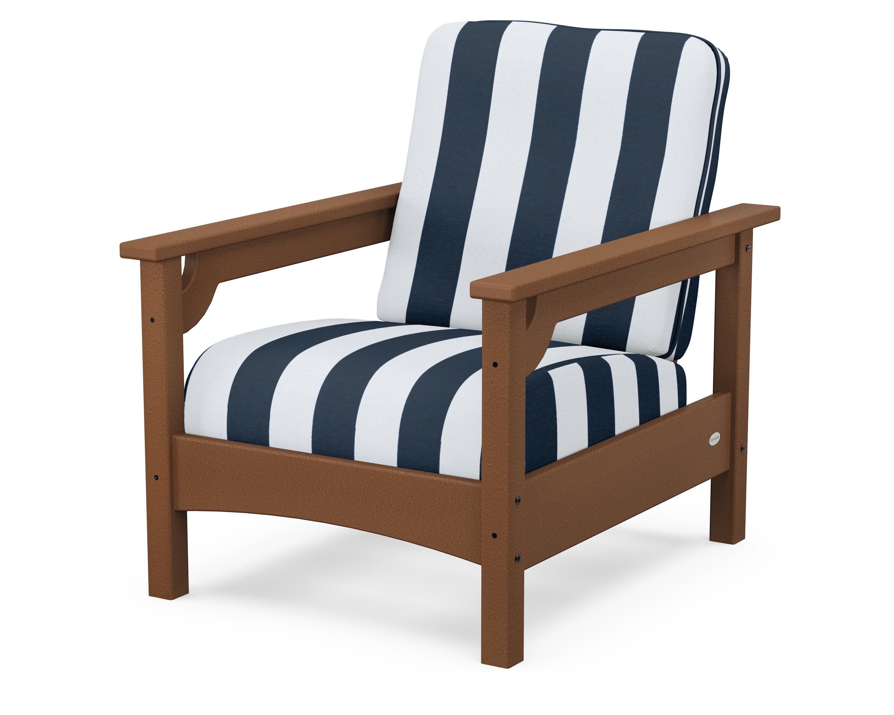 Club Chair in Teak / Cabana Stripe Marine Indigo