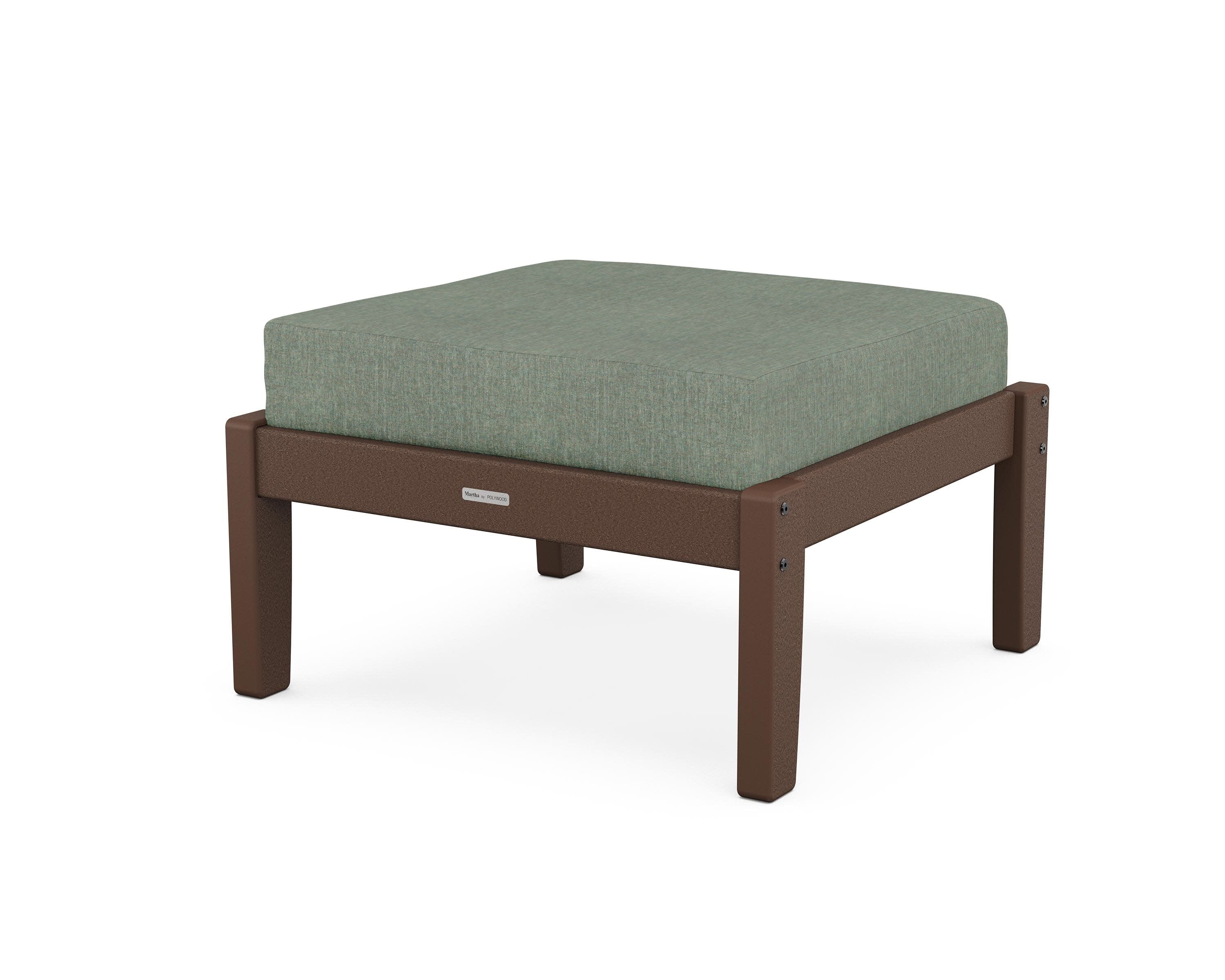 Chinoiserie Deep Seating Ottoman in Mahogany / Cast Sage