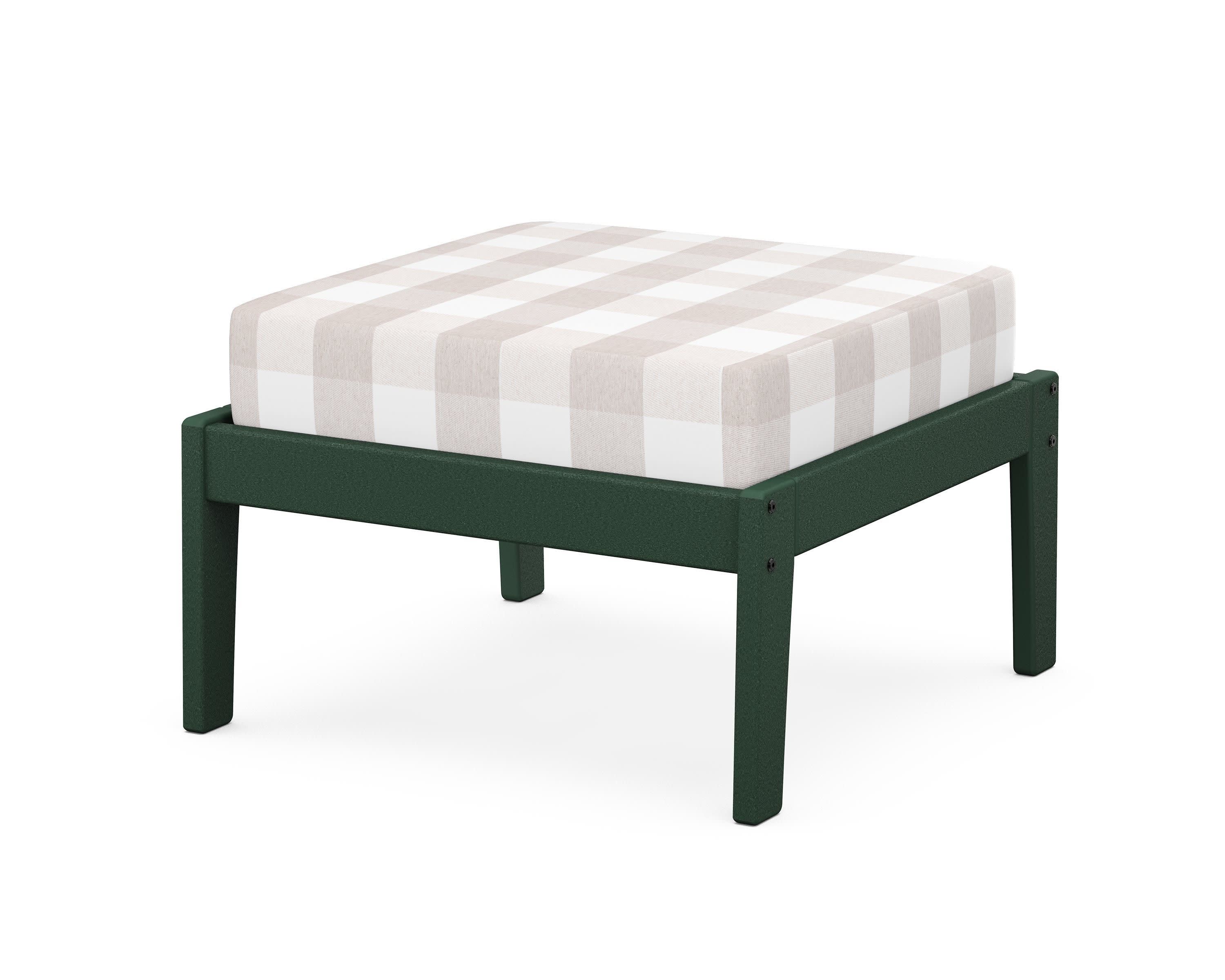 Deep Seating Ottoman in Green / Buffalo Plaid Dune Burlap