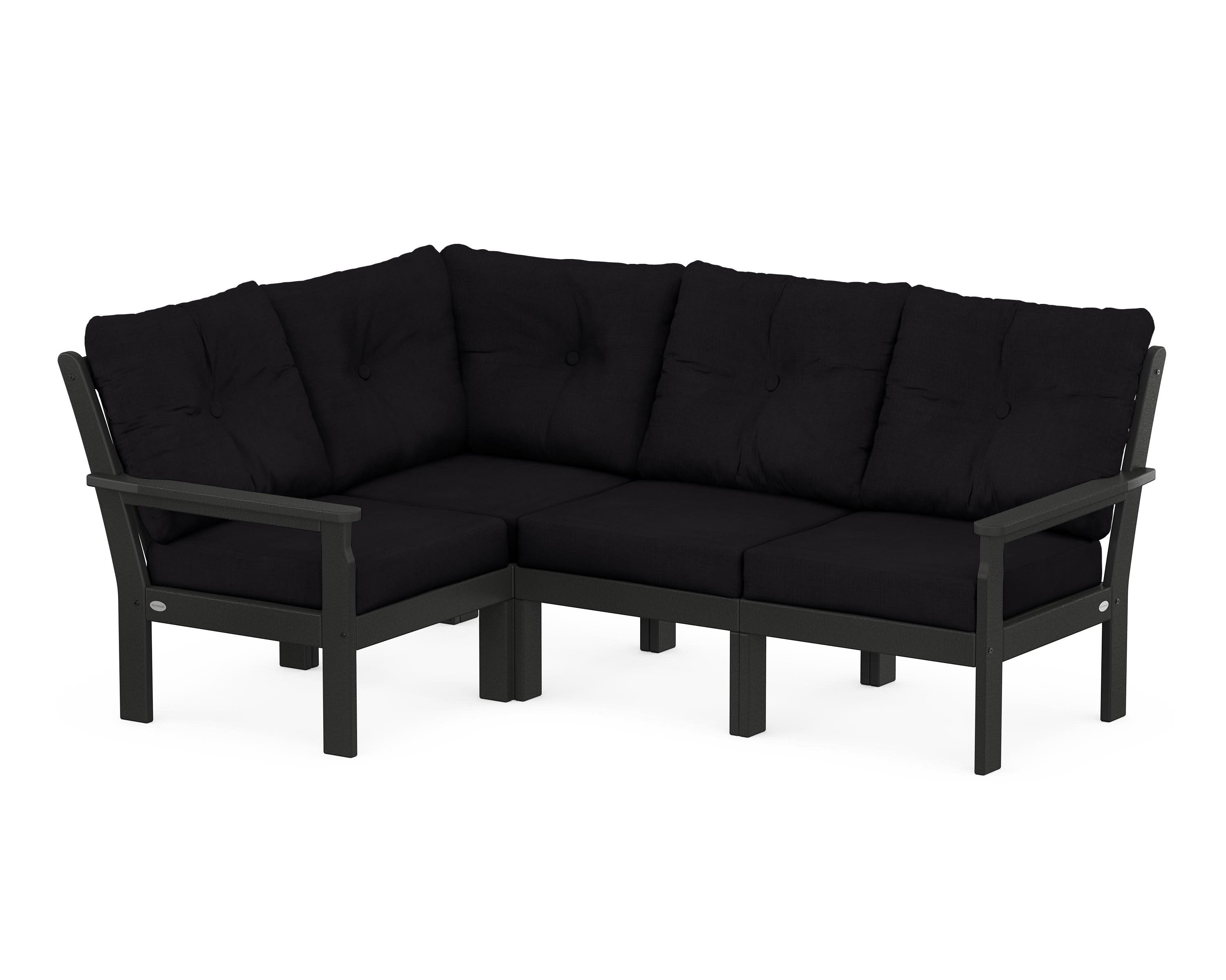 Vineyard 4-Piece Sectional in Black / Midnight Linen