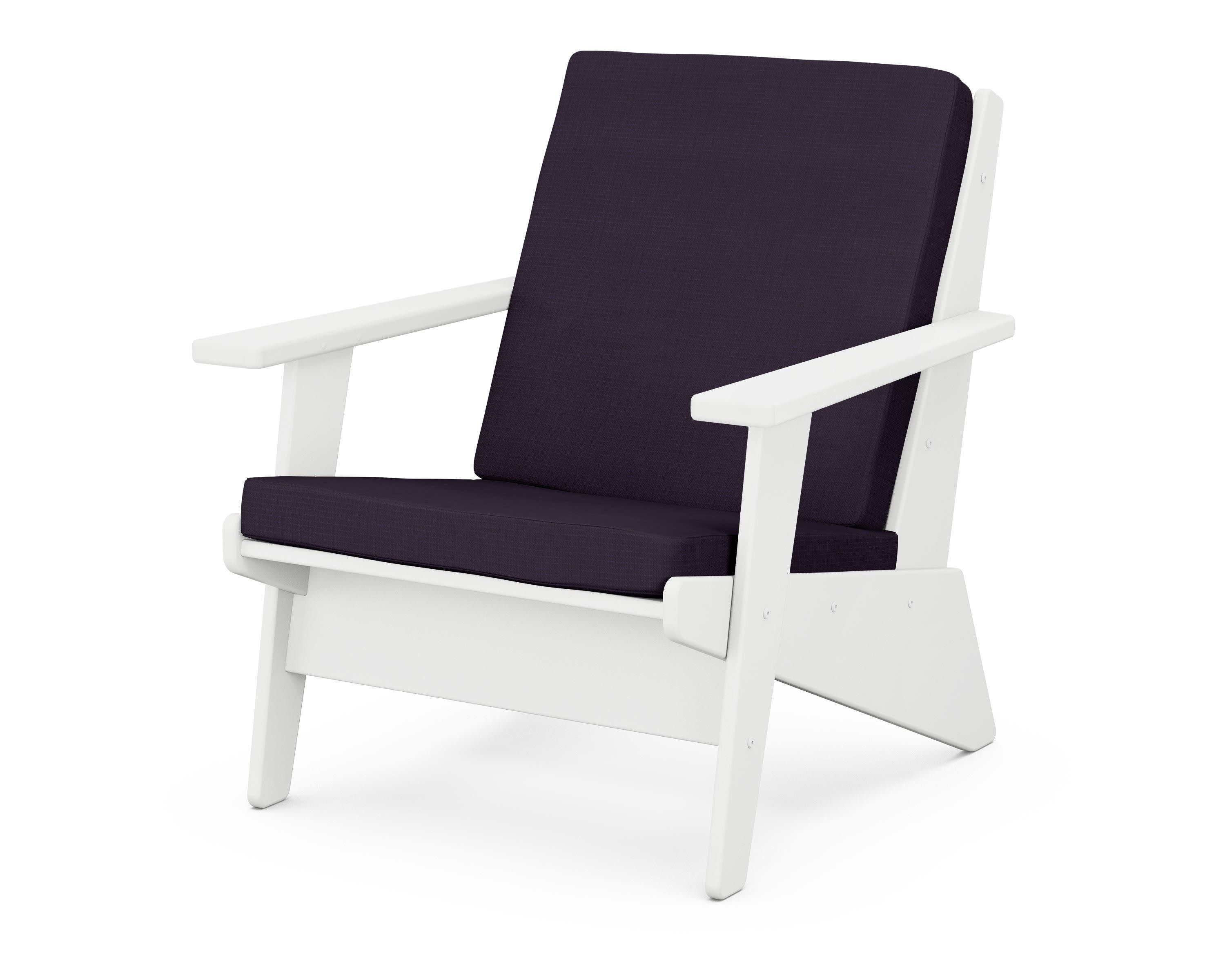 Riviera Modern Lounge Chair in White / Navy Linen