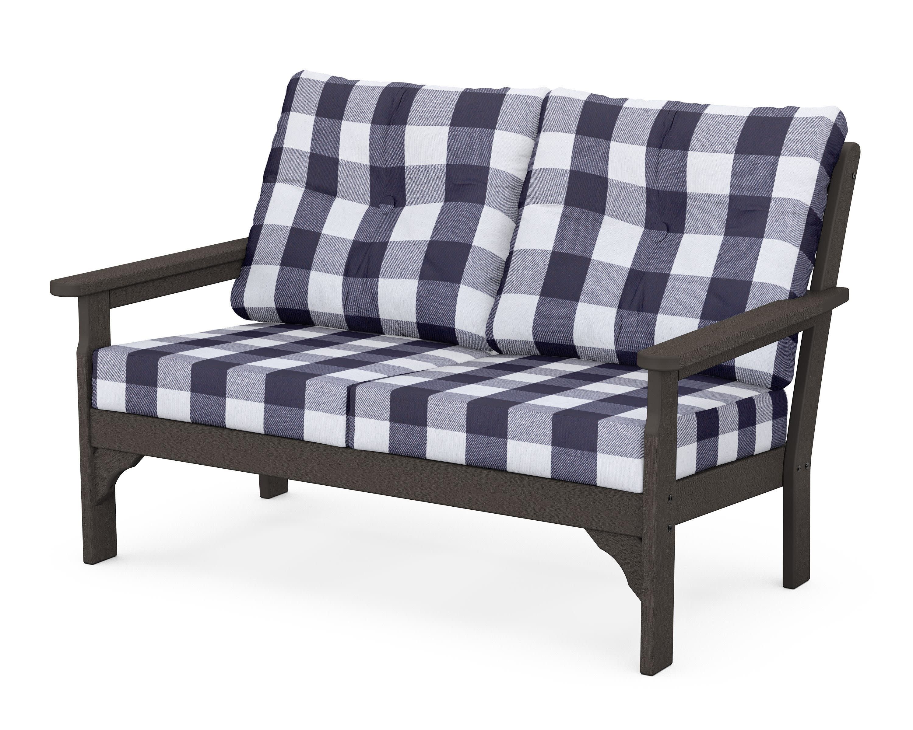 Vineyard Deep Seating Loveseat in Vintage Coffee / Buffalo Plaid Navy
