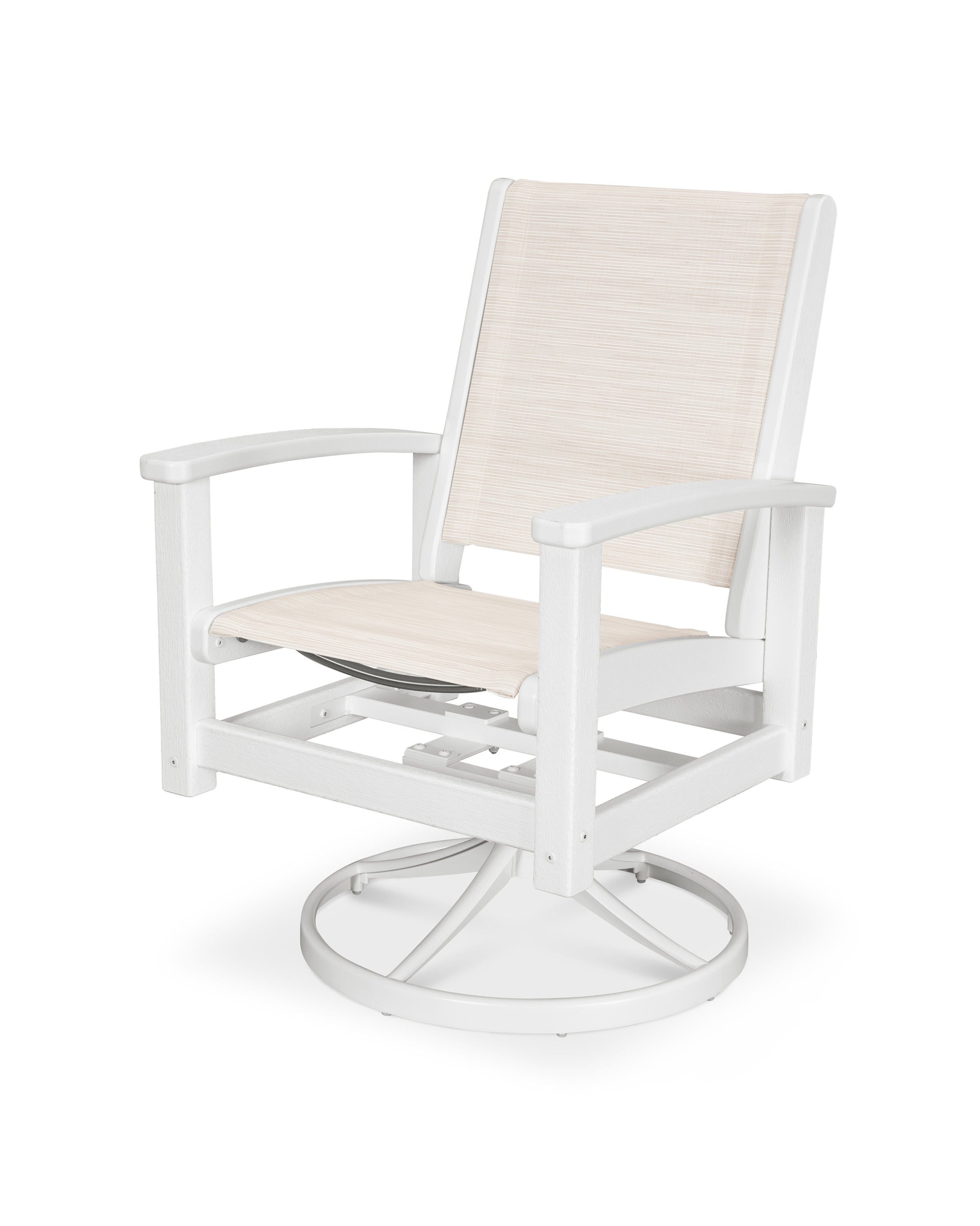 Coastal Swivel Rocker in Satin White / Vintage White / Parchment Sling
