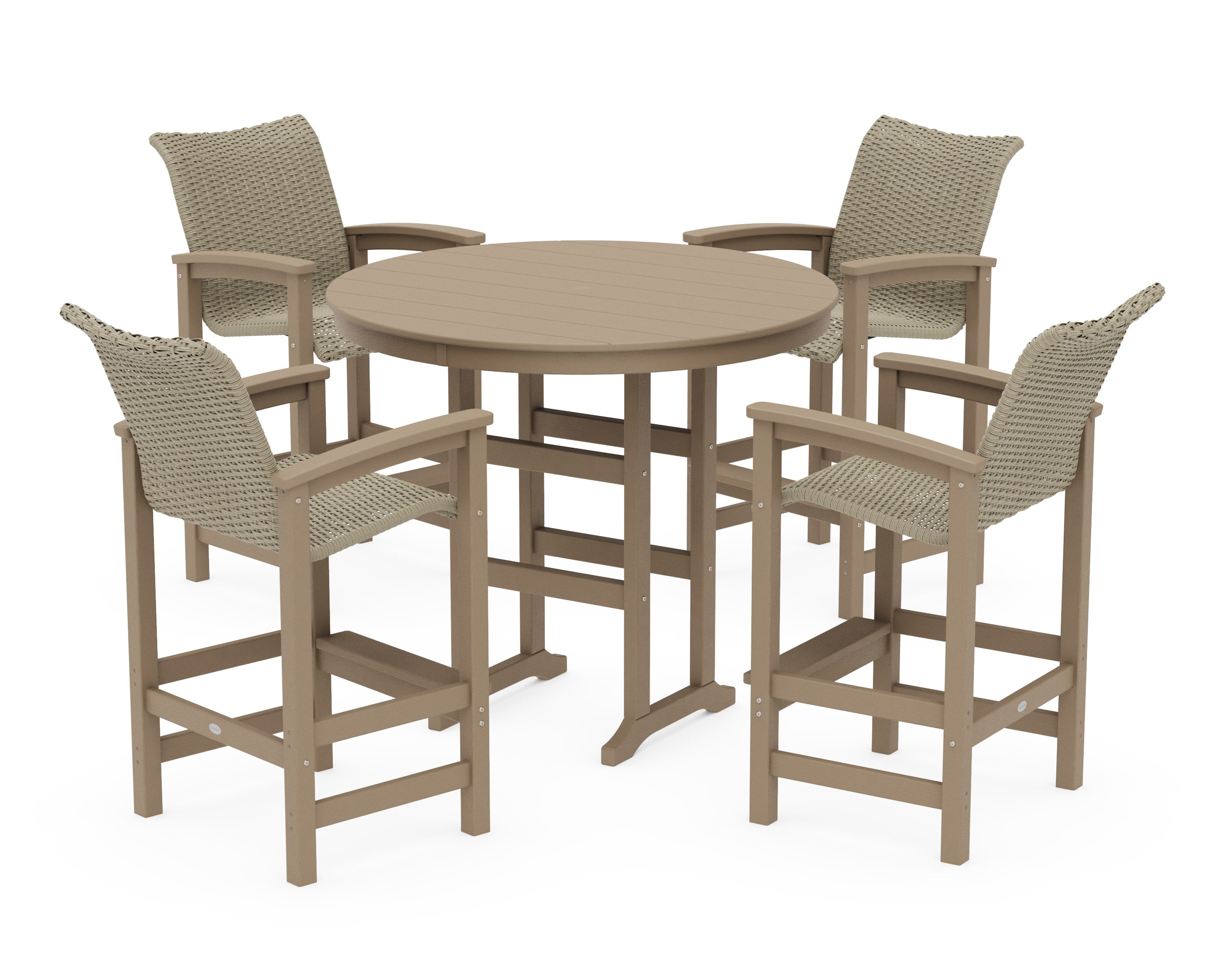 Coastal Woven 5-Piece Round Farmhouse Bar Set in Vintage Sahara / Dune Grass