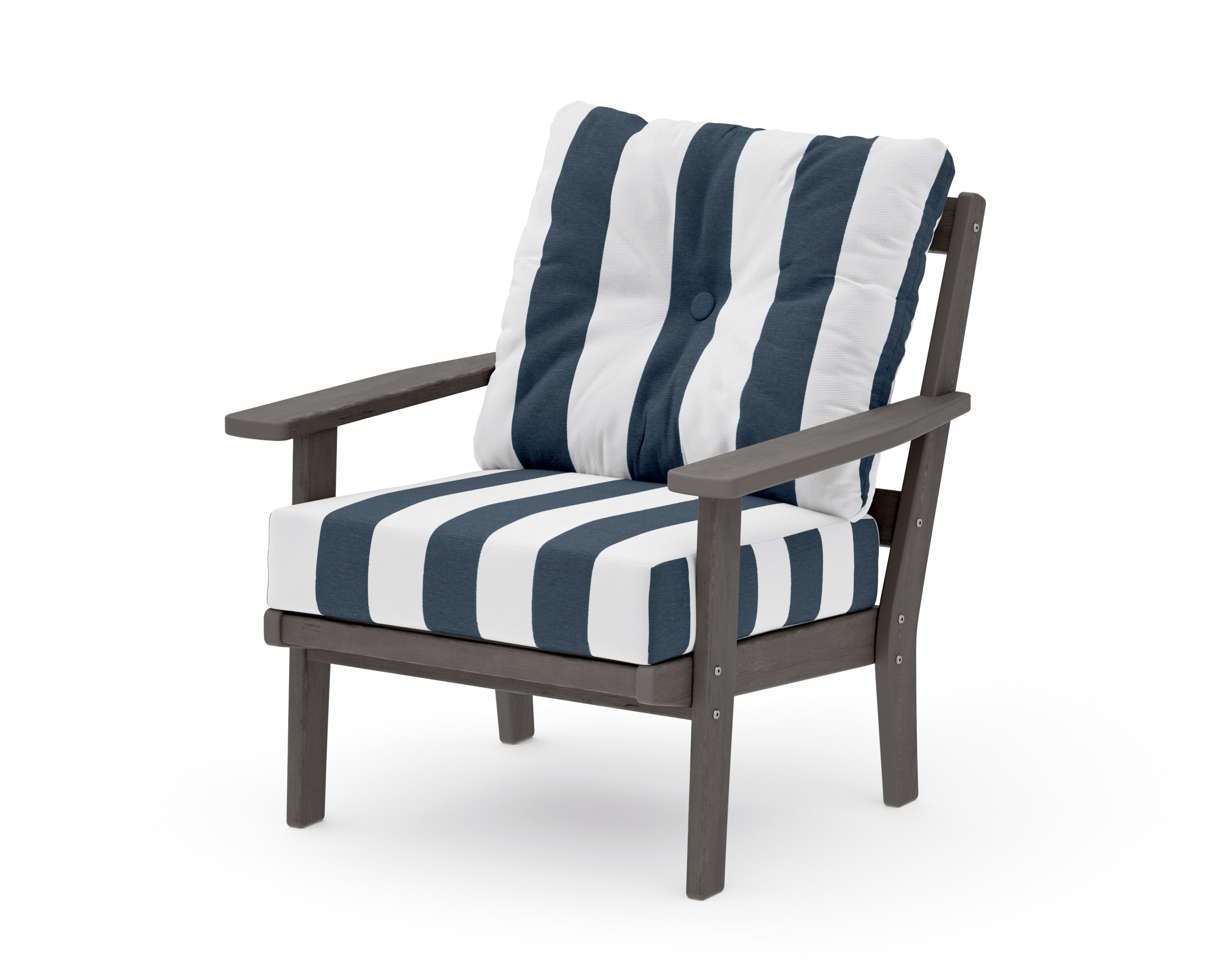 Prairie Deep Seating Chair in Driftwood / Cabana Stripe Marine Indigo