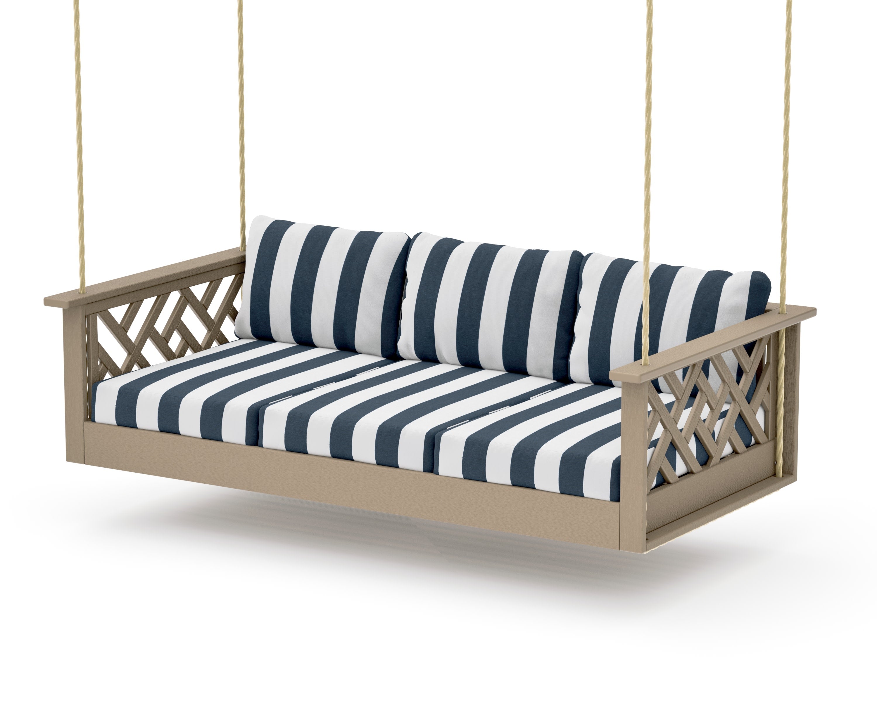 Chippendale Daybed Swing in Vintage Sahara / Cabana Stripe Marine Indigo