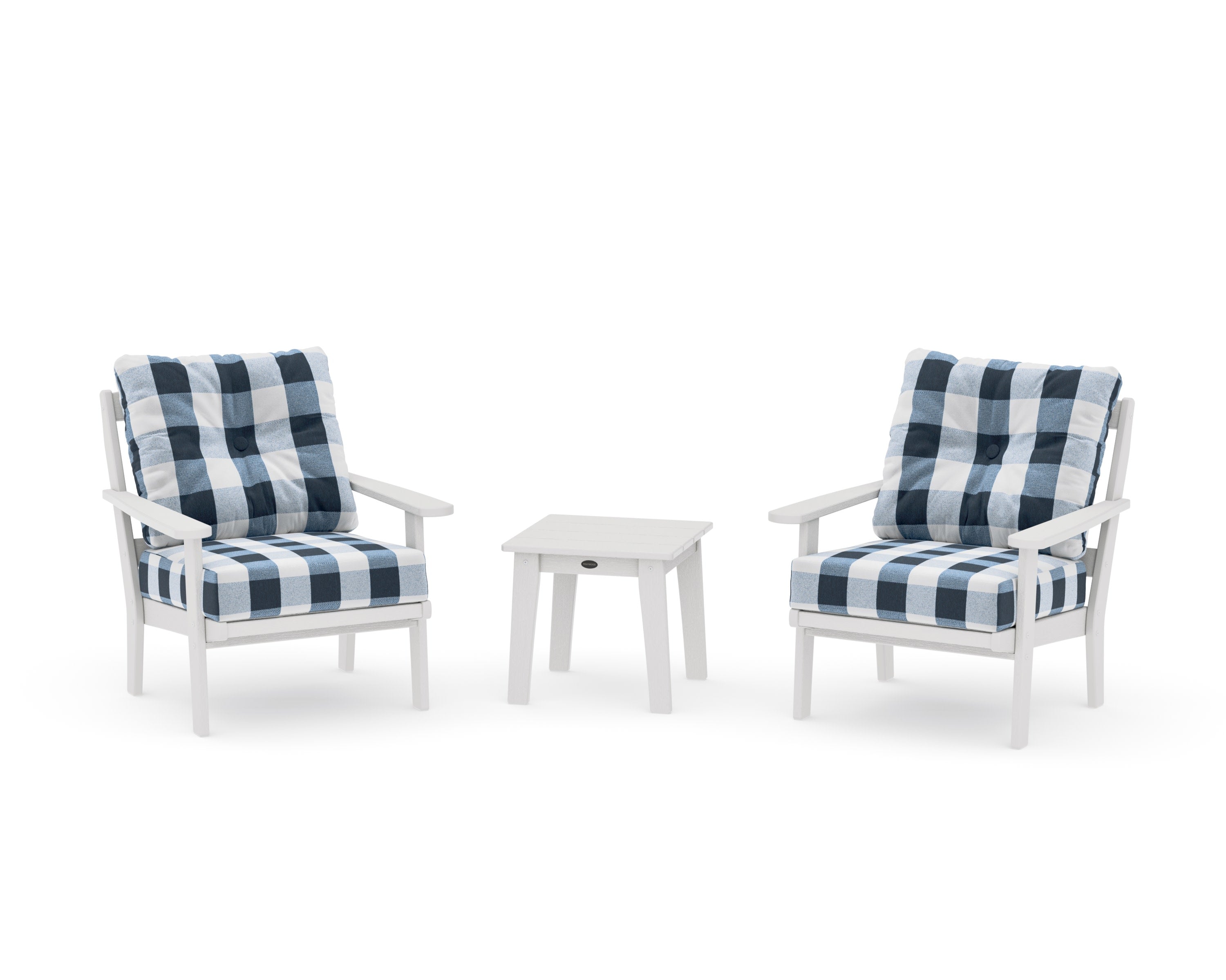 Mission 3-Piece Deep Seating Set in Vintage White / Buffalo Plaid Marine Indigo