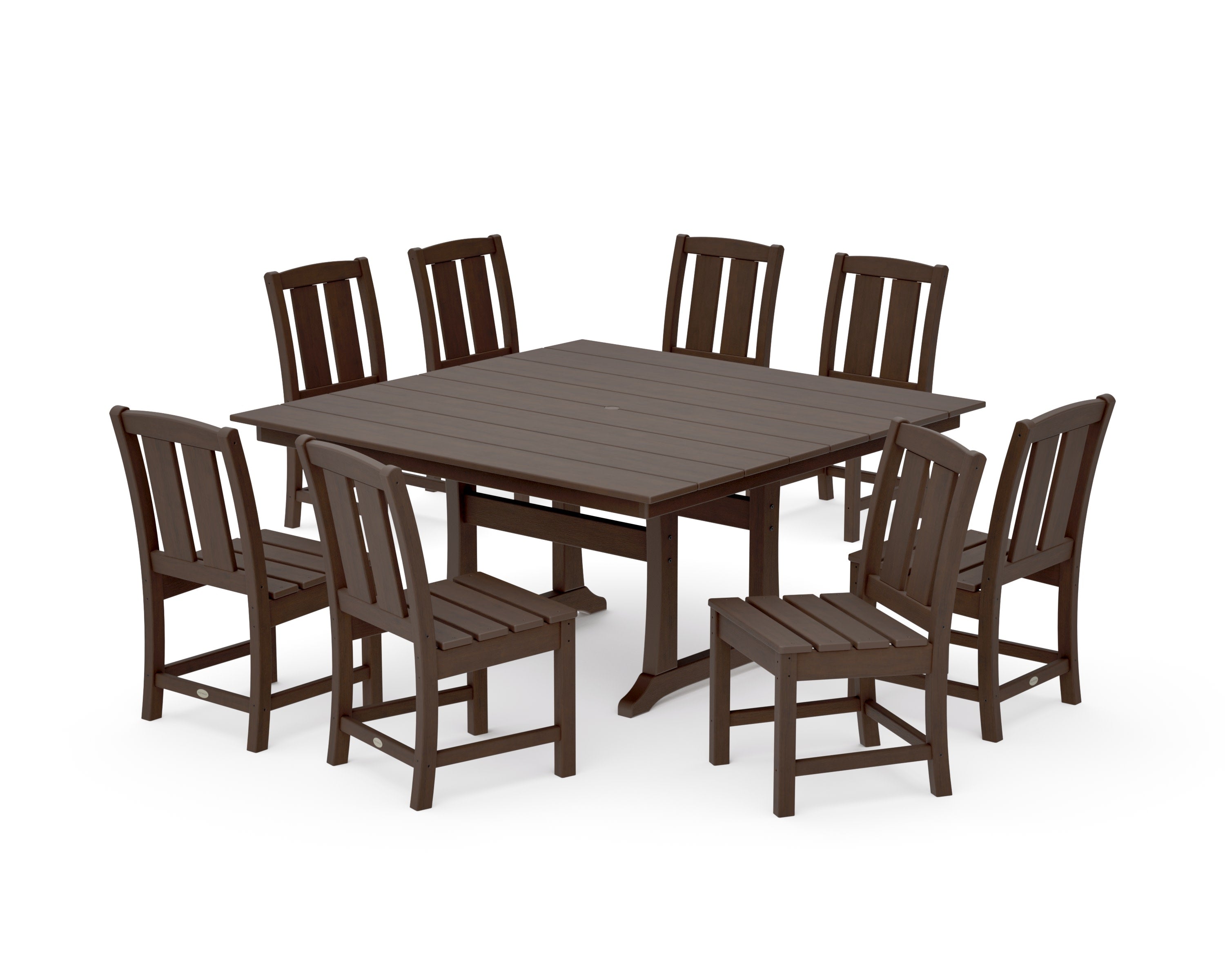 Mission Side Chair 9-Piece Square Farmhouse Dining Set with Trestle Legs in Kona