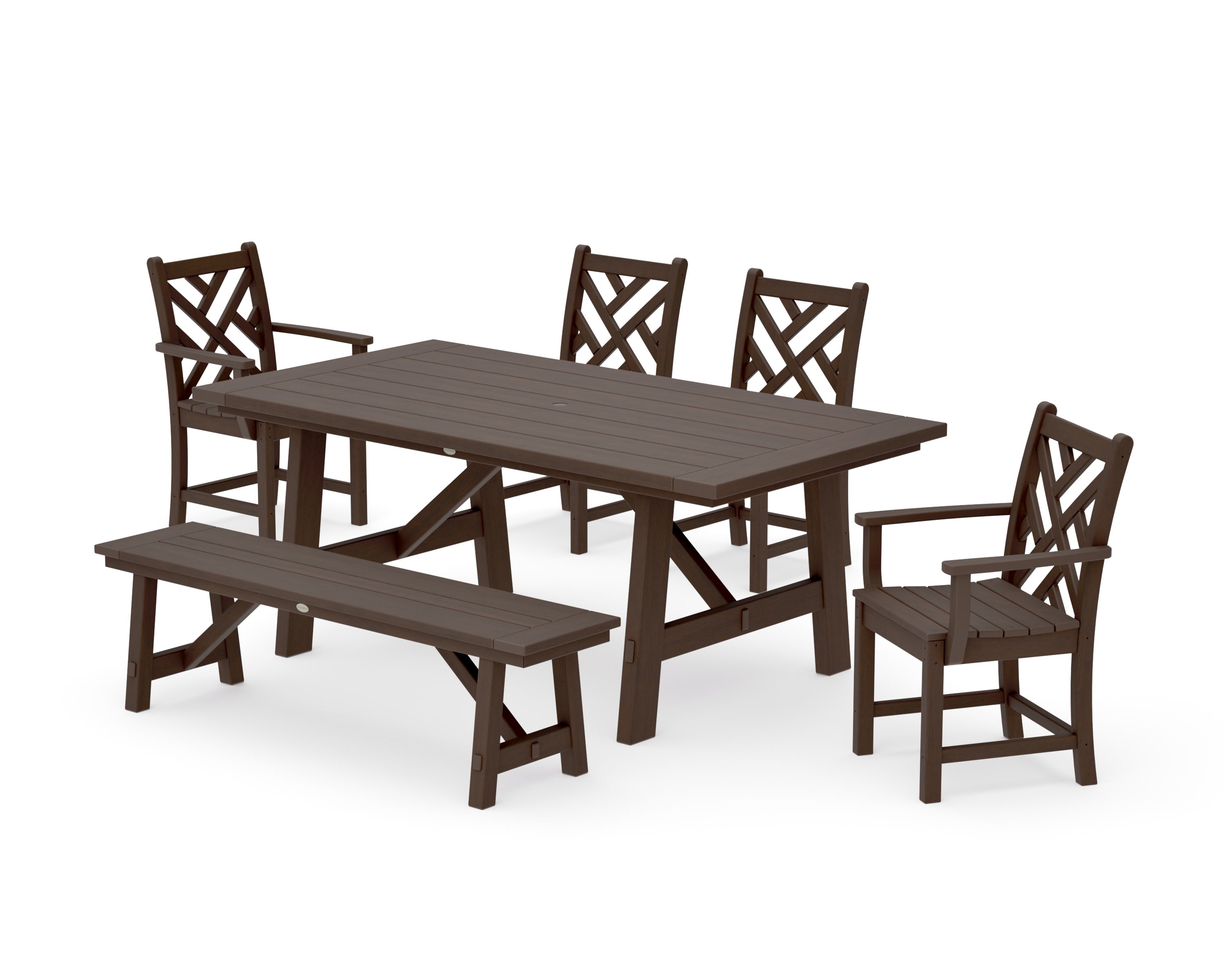 Chippendale 6-Piece Rustic Farmhouse Dining Set With Bench in Kona