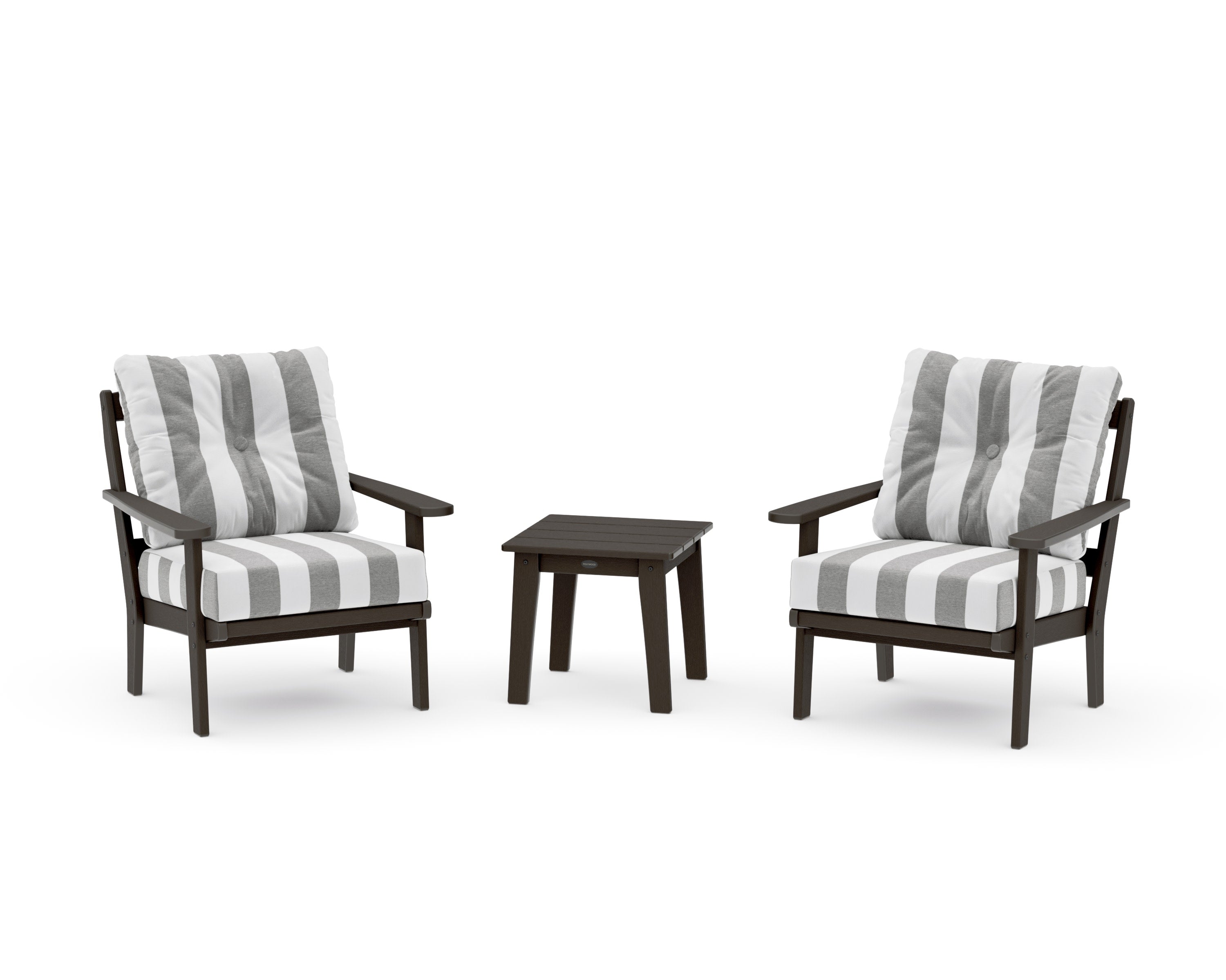 Mission 3-Piece Deep Seating Set in Vintage Coffee / Cabana Stripe Grey Mist
