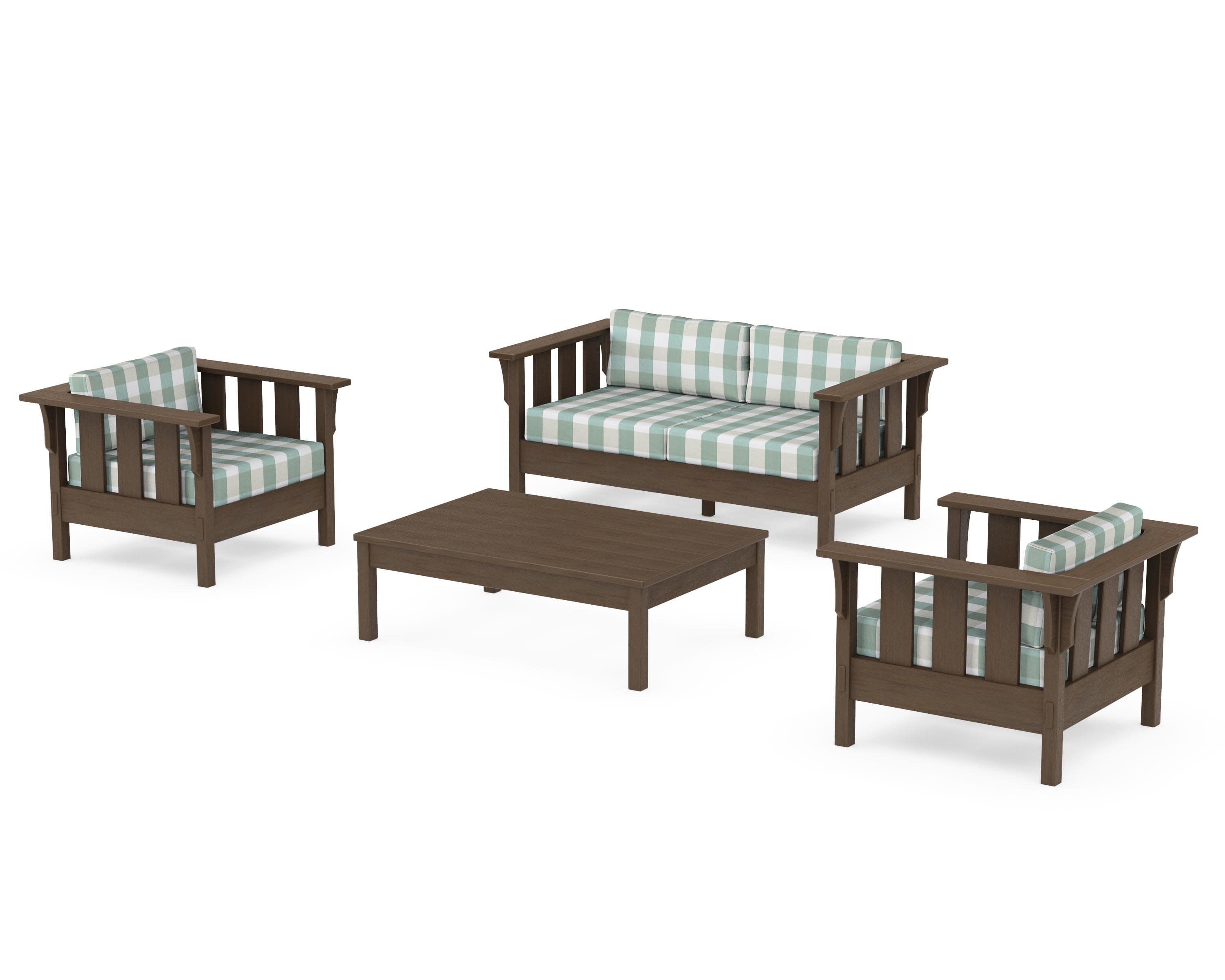 Acadia 4-Piece Deep Seating Set with Loveseat in Kona / Buffalo Plaid Glacier Spa