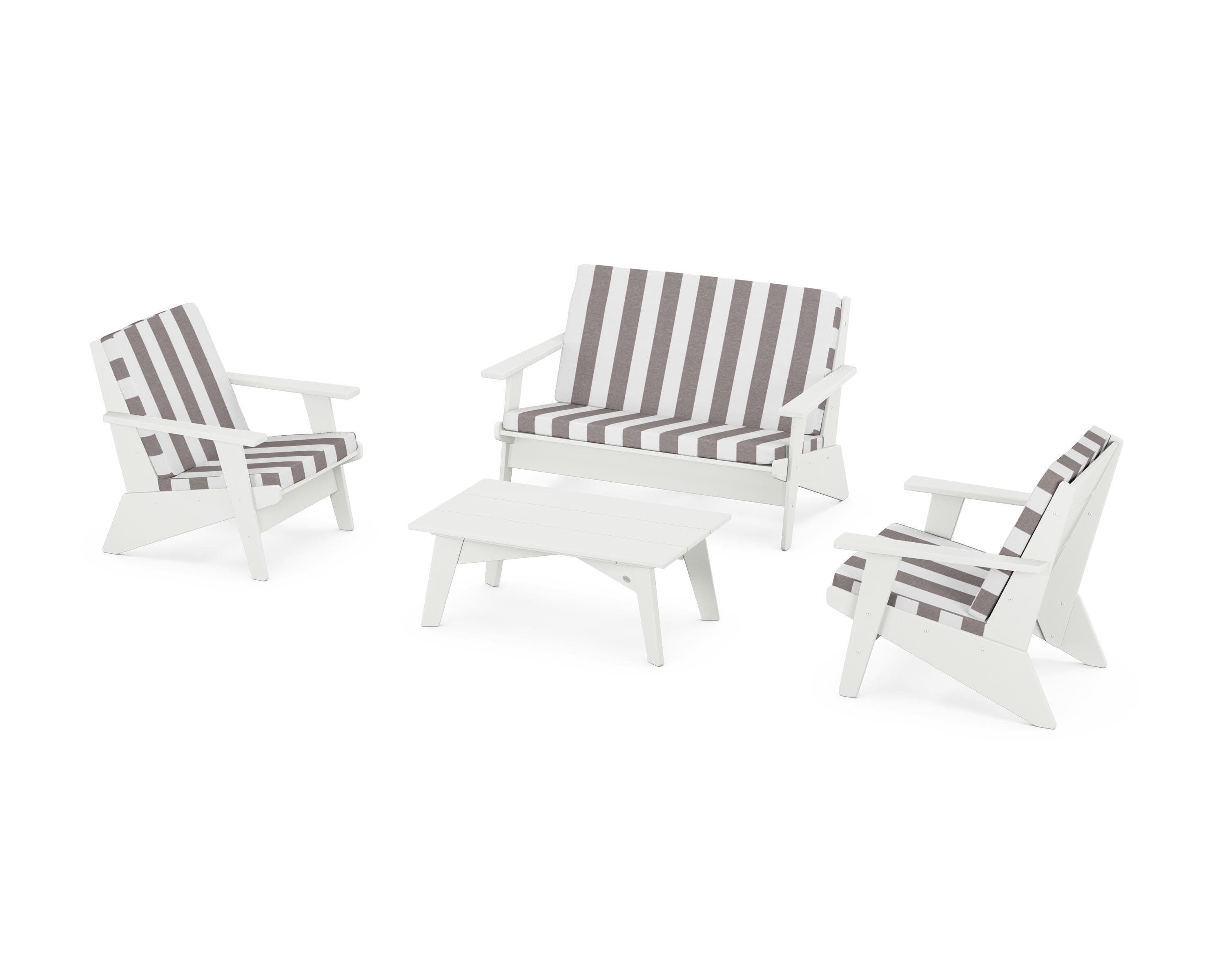 Riviera Modern Lounge 4-Piece Set in Vintage White / Cabana Stripe Grey Mist