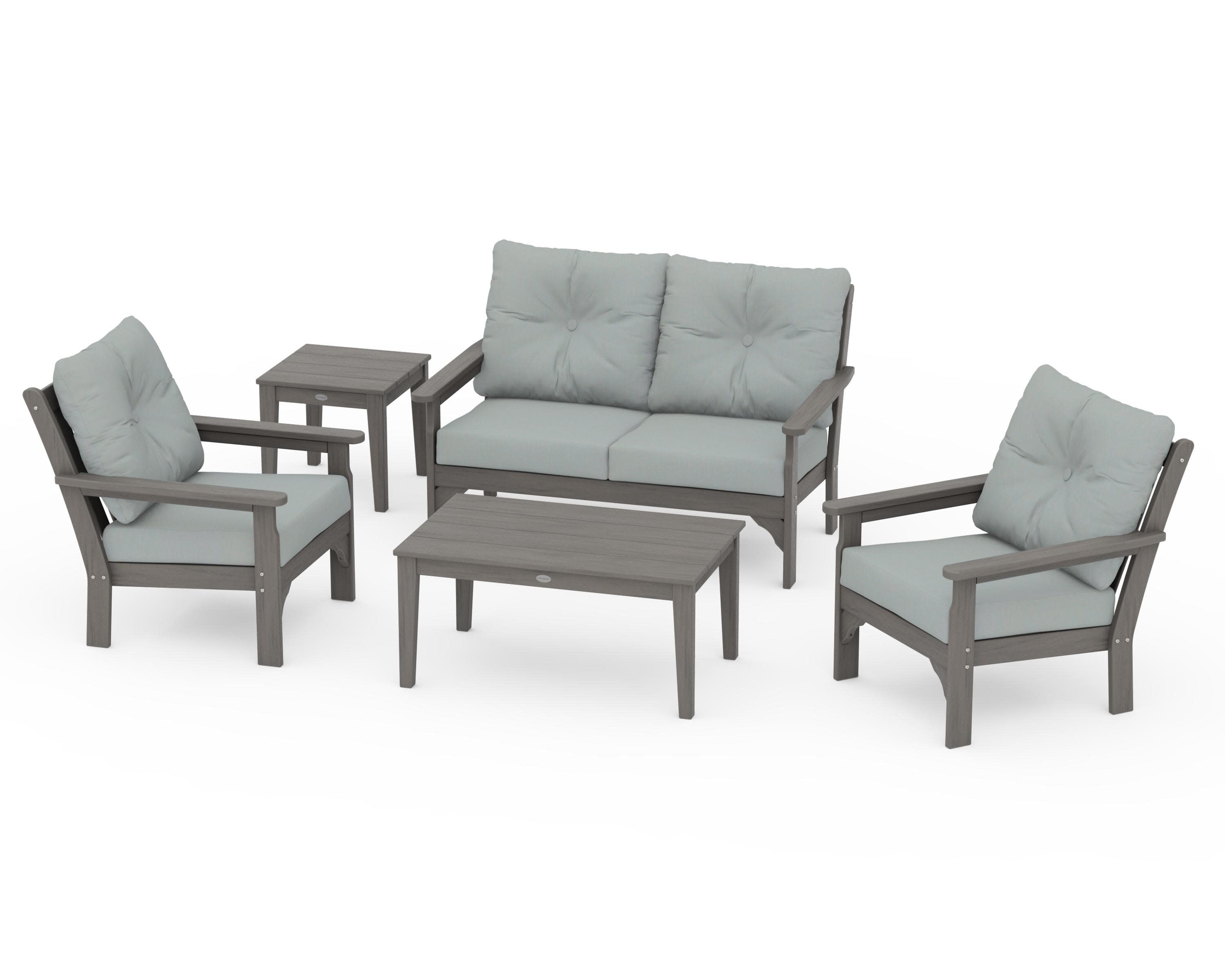 Vineyard 5-Piece Deep Seating Set in Driftwood / Spa