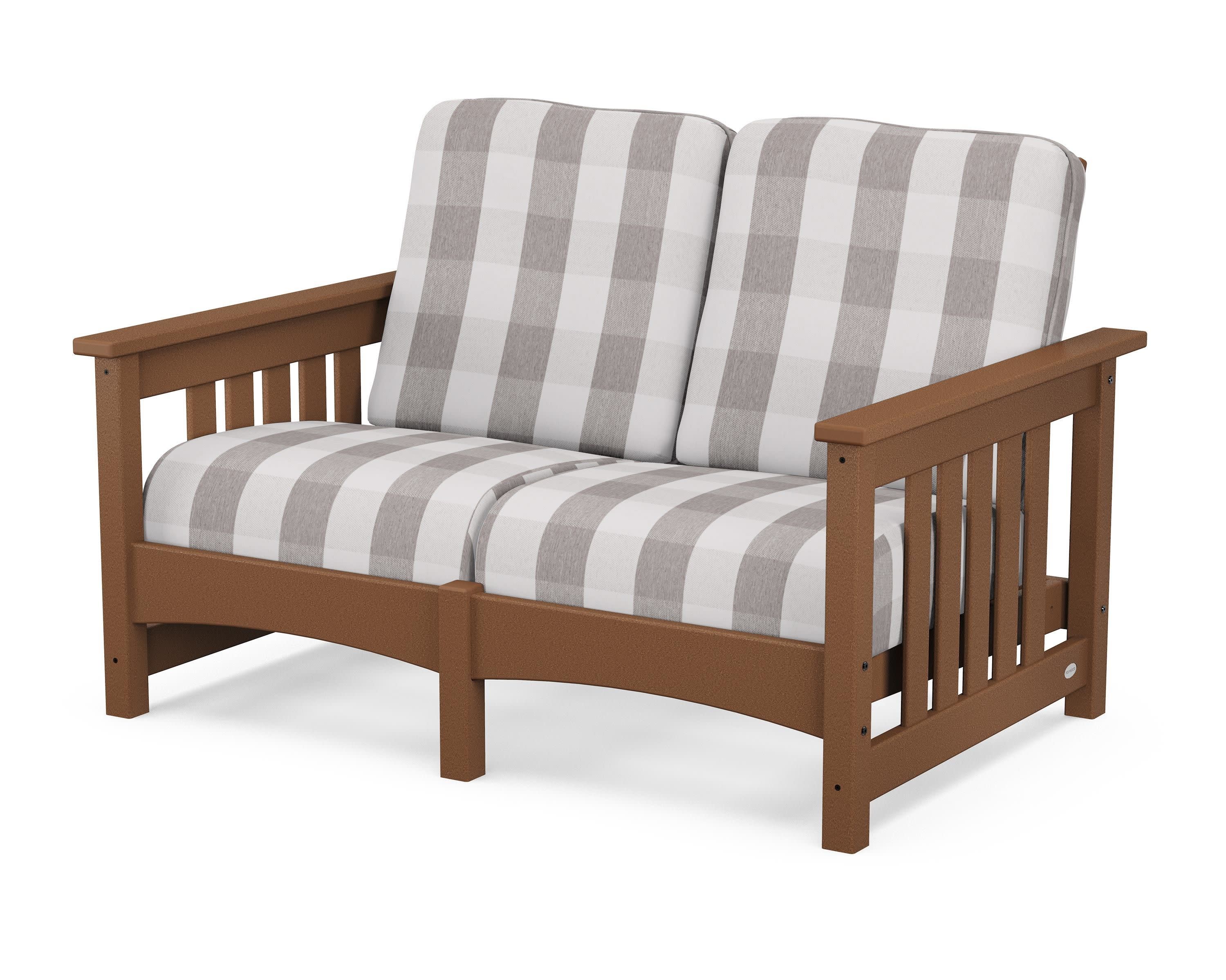 Club Mission Loveseat in Teak / Buffalo Plaid Grey Mist