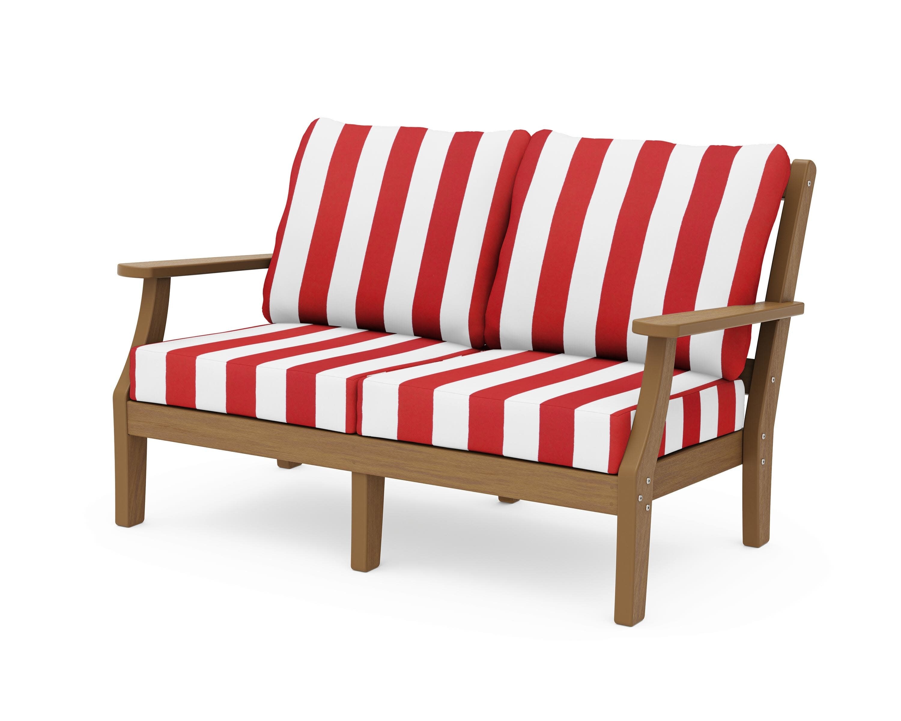 Chinoiserie Deep Seating Loveseat in Natural / Cabana Stripe Crimson