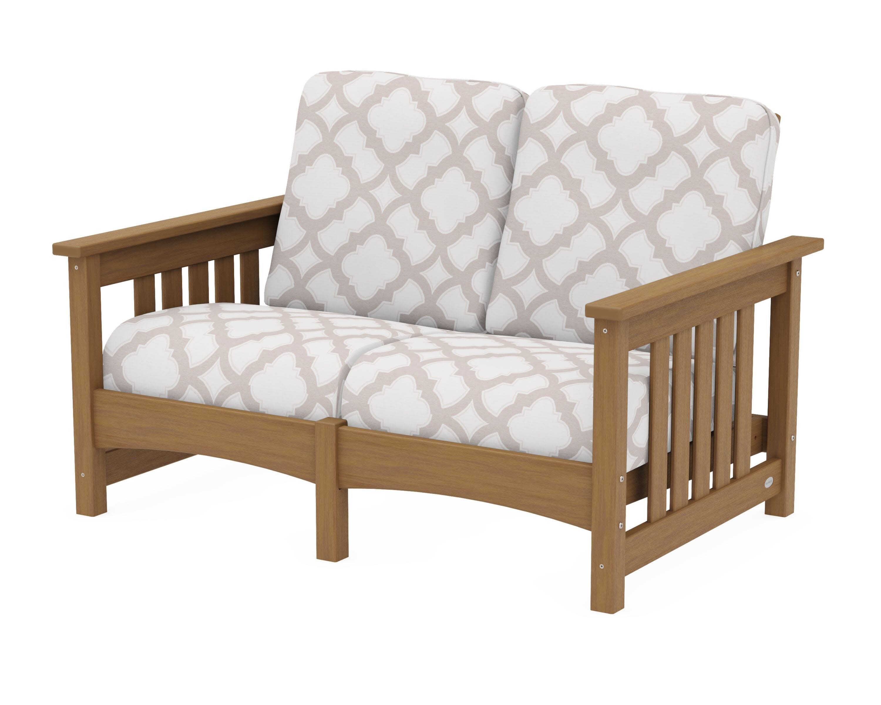 Club Mission Loveseat in Natural / Trellis Dune Burlap