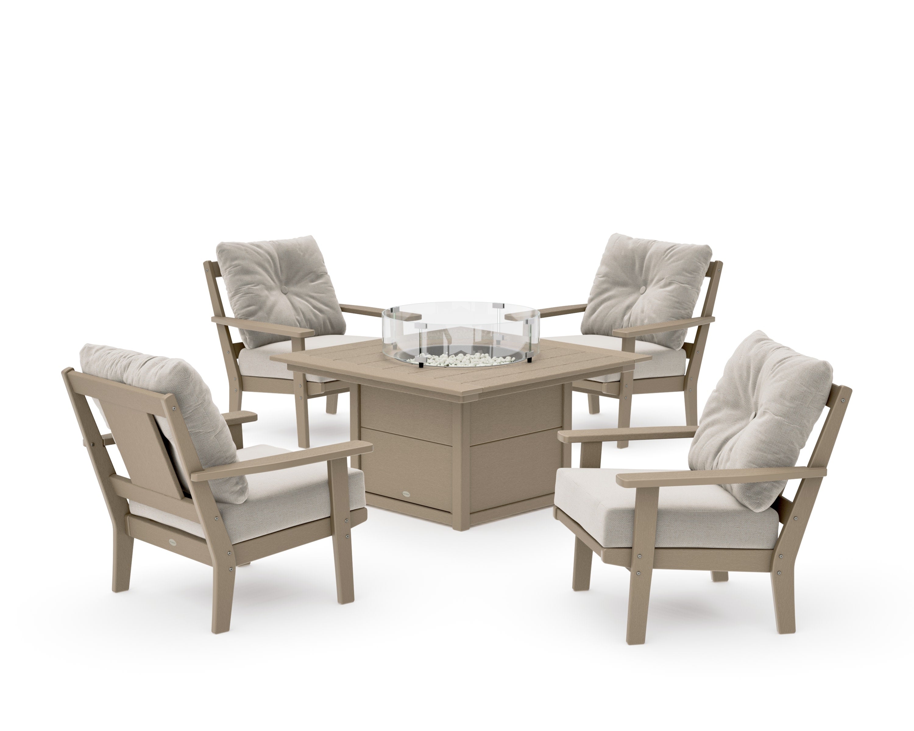 Prairie 5-Piece Deep Seating Set with Fire Pit Table in Vintage Sahara / Dune Burlap
