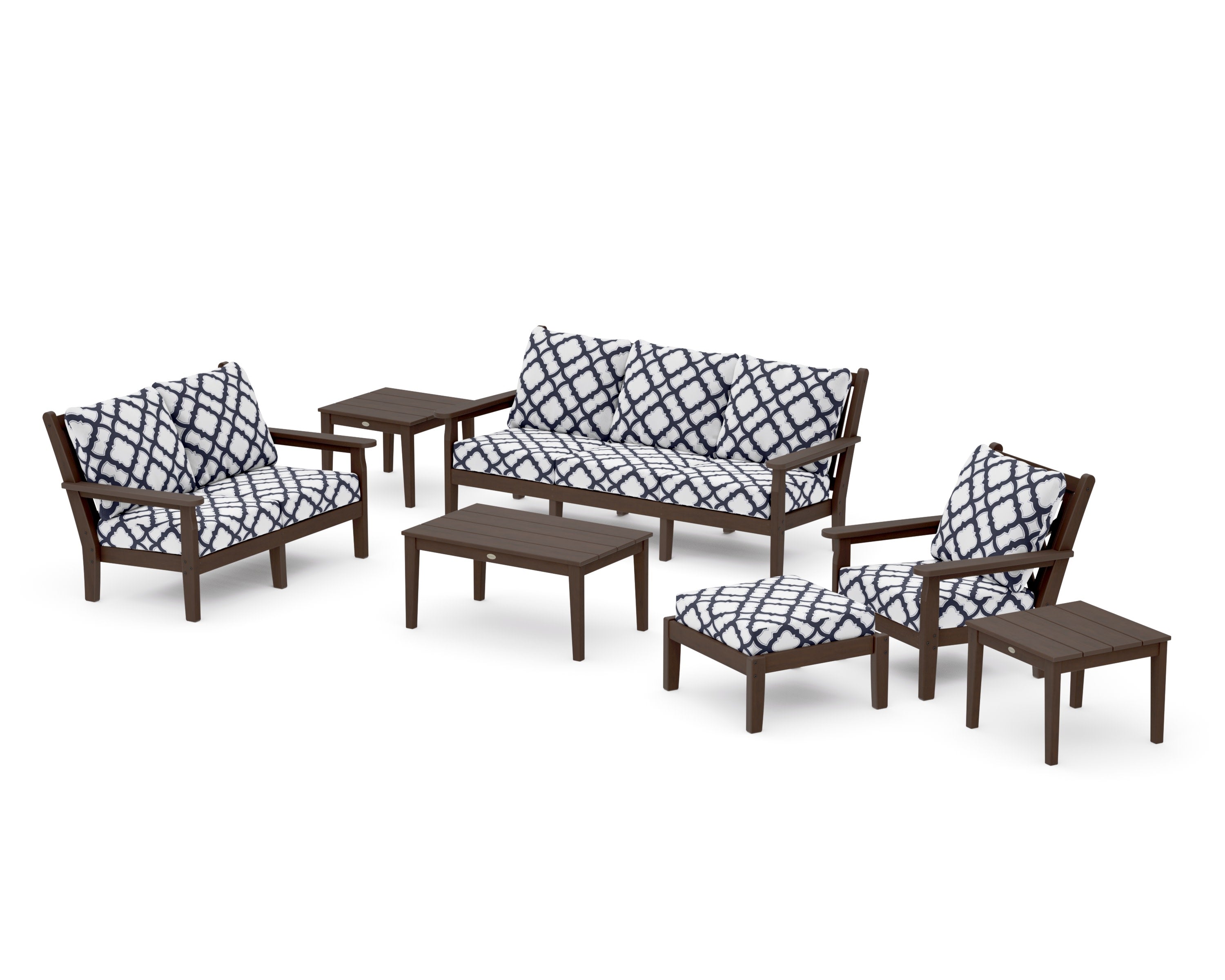 Chippendale 7-Piece Deep Seating Set in Kona / Trellis Navy