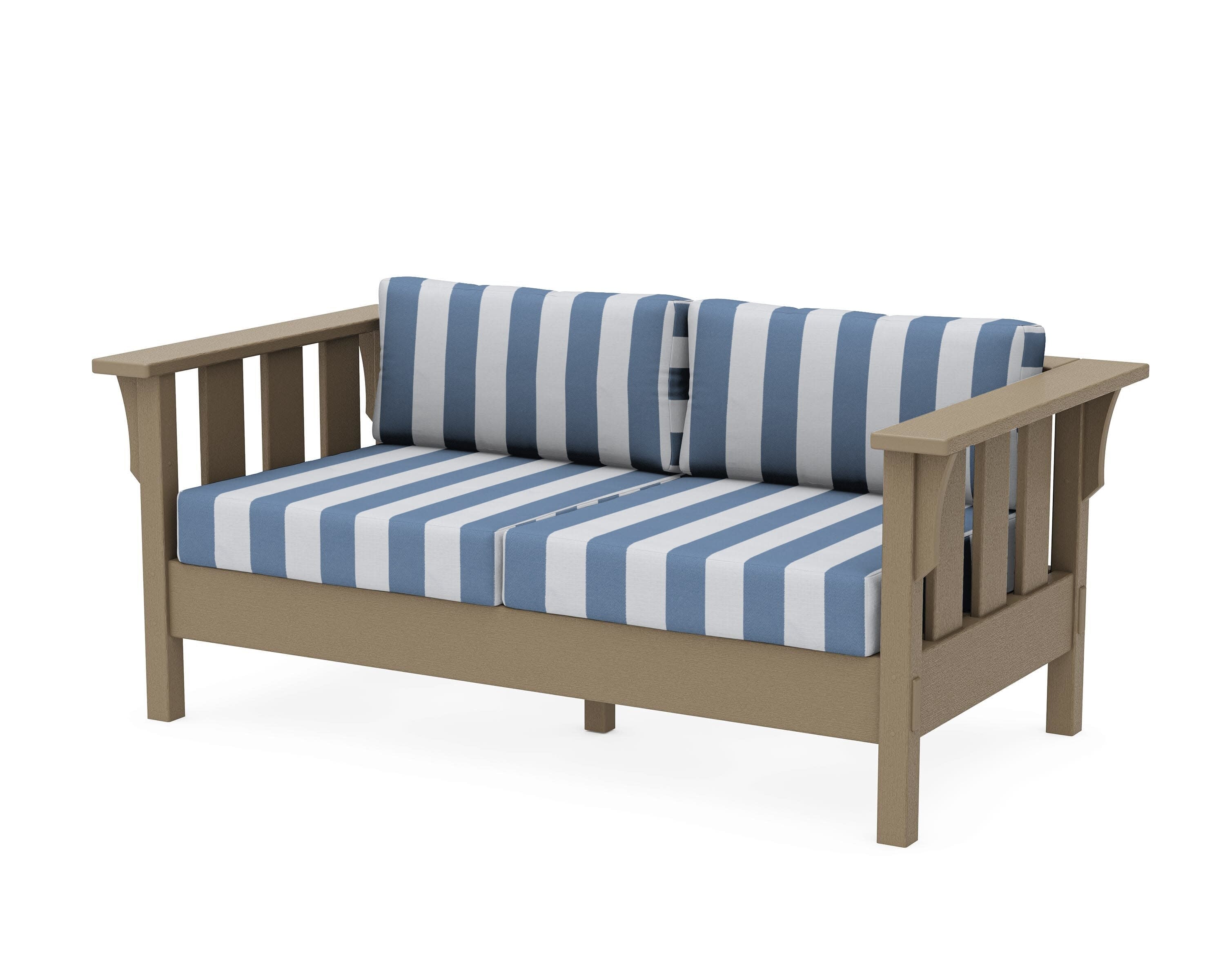 Acadia Deep Seating Loveseat in Vintage Sahara / Cabana Stripe Sky Blue