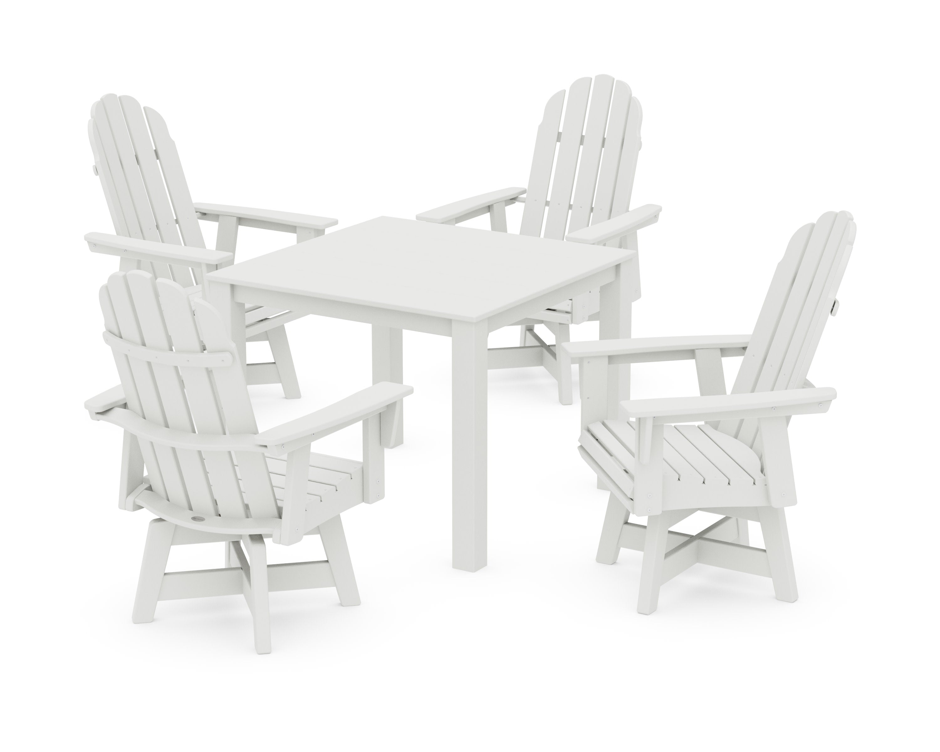 Vineyard Curveback Adirondack 5-Piece Parsons Swivel Dining Set in Vintage White