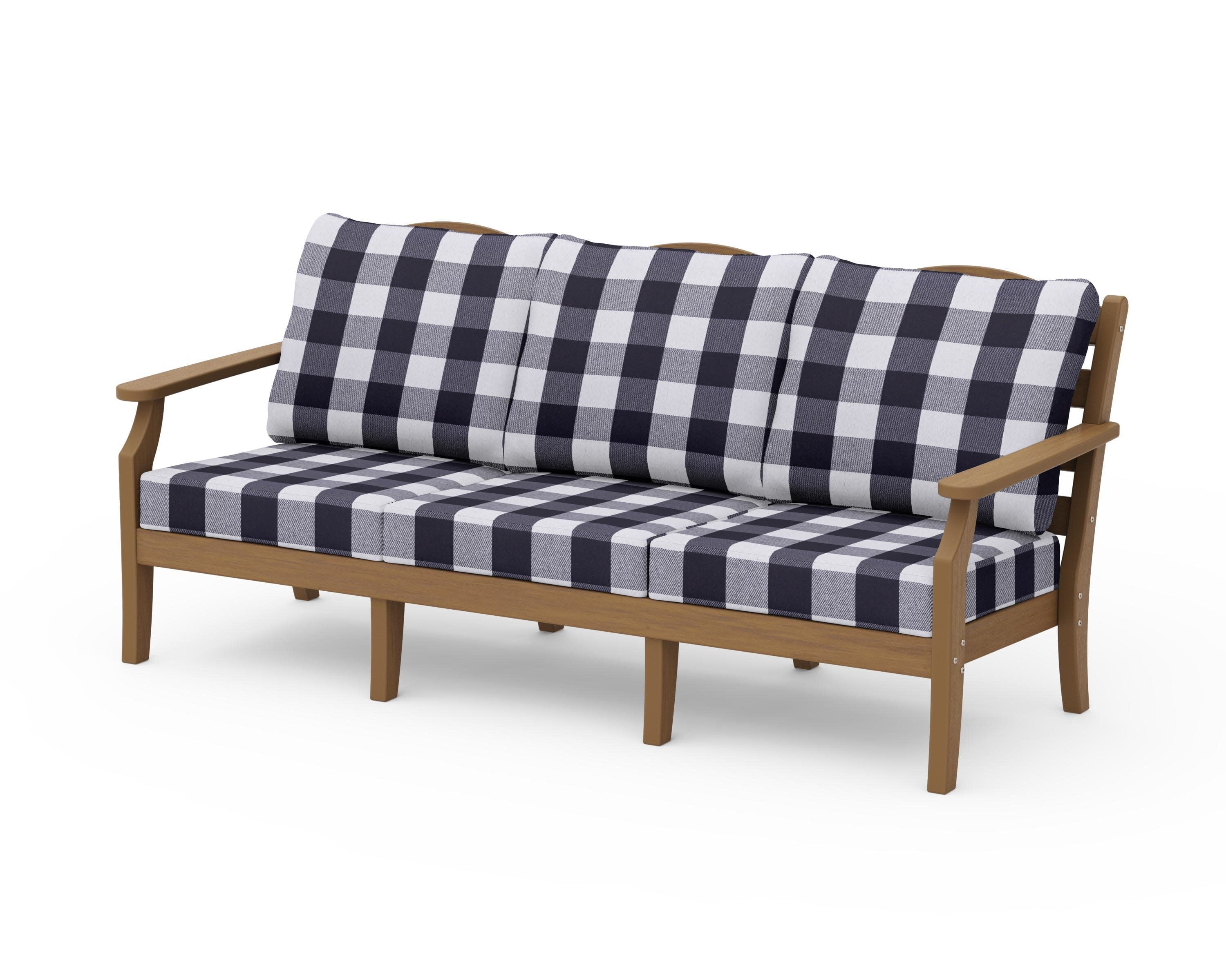 Savannah Deep Seating Sofa in Natural / Buffalo Plaid Navy
