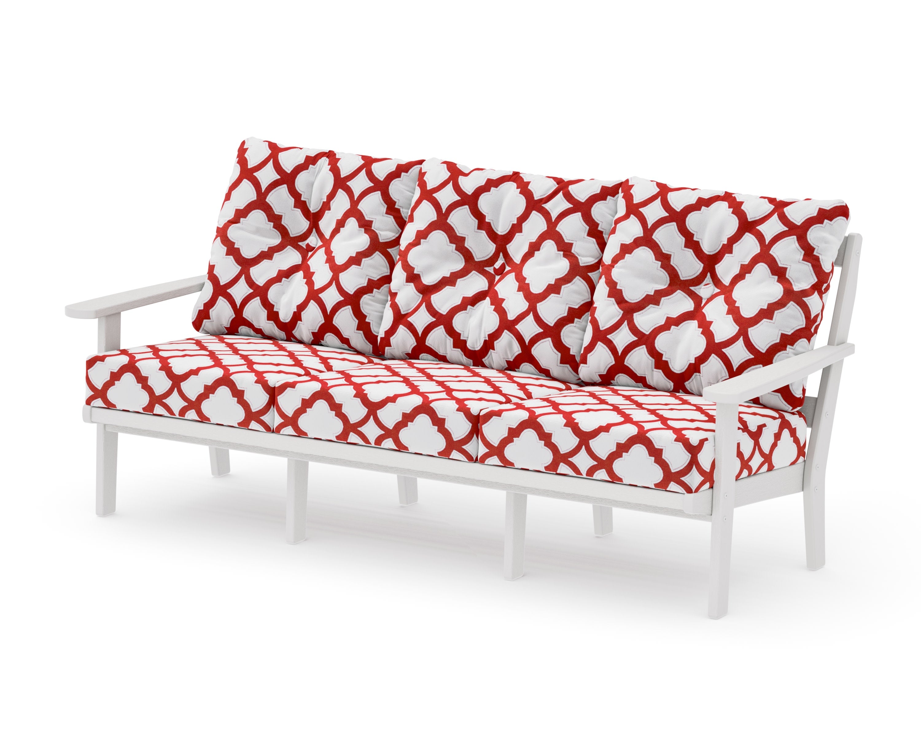 Mission Deep Seating Sofa in Vintage White / Trellis Crimson