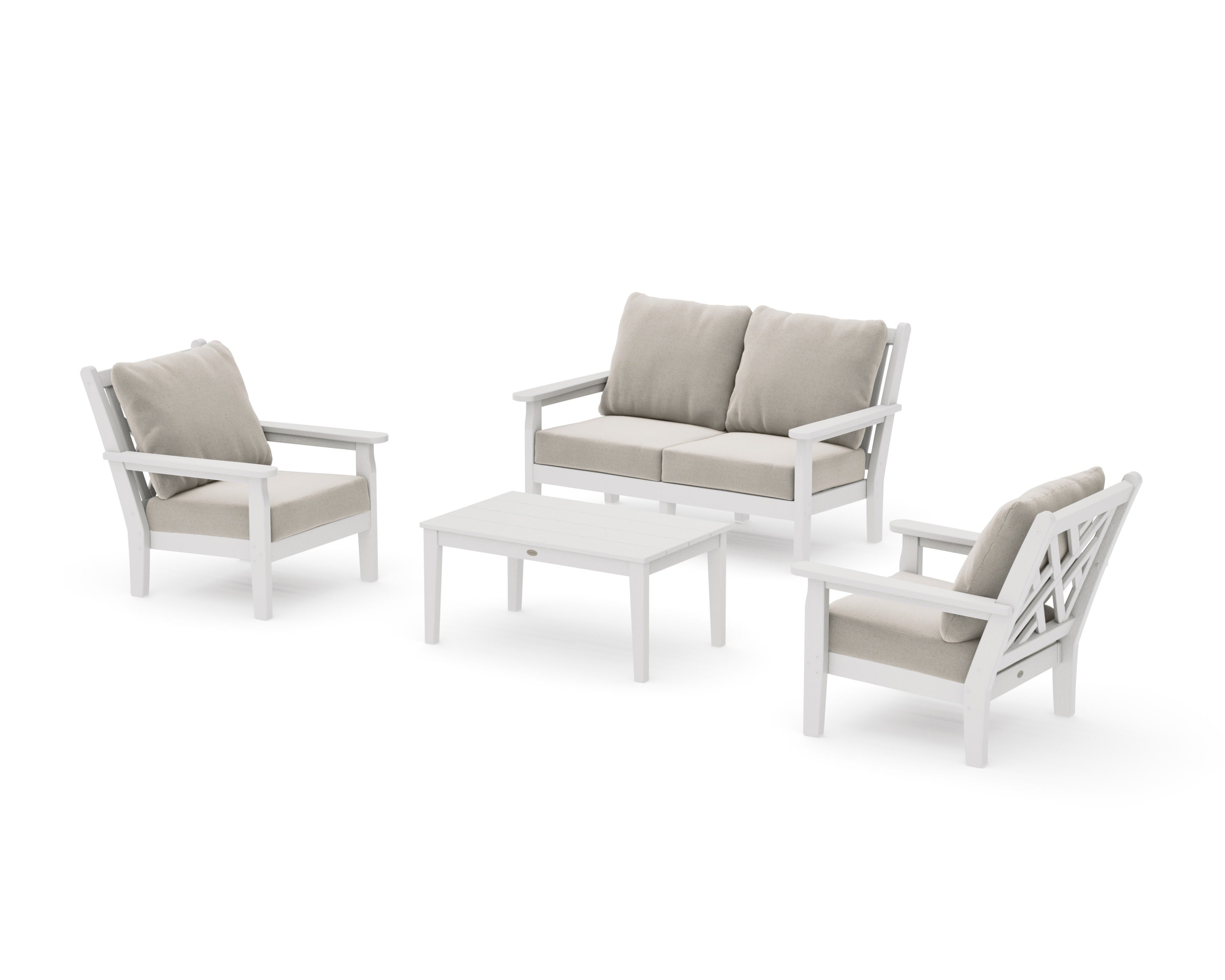 Chippendale 4-Piece Deep Seating Set with Loveseat in Vintage White / Dune Burlap