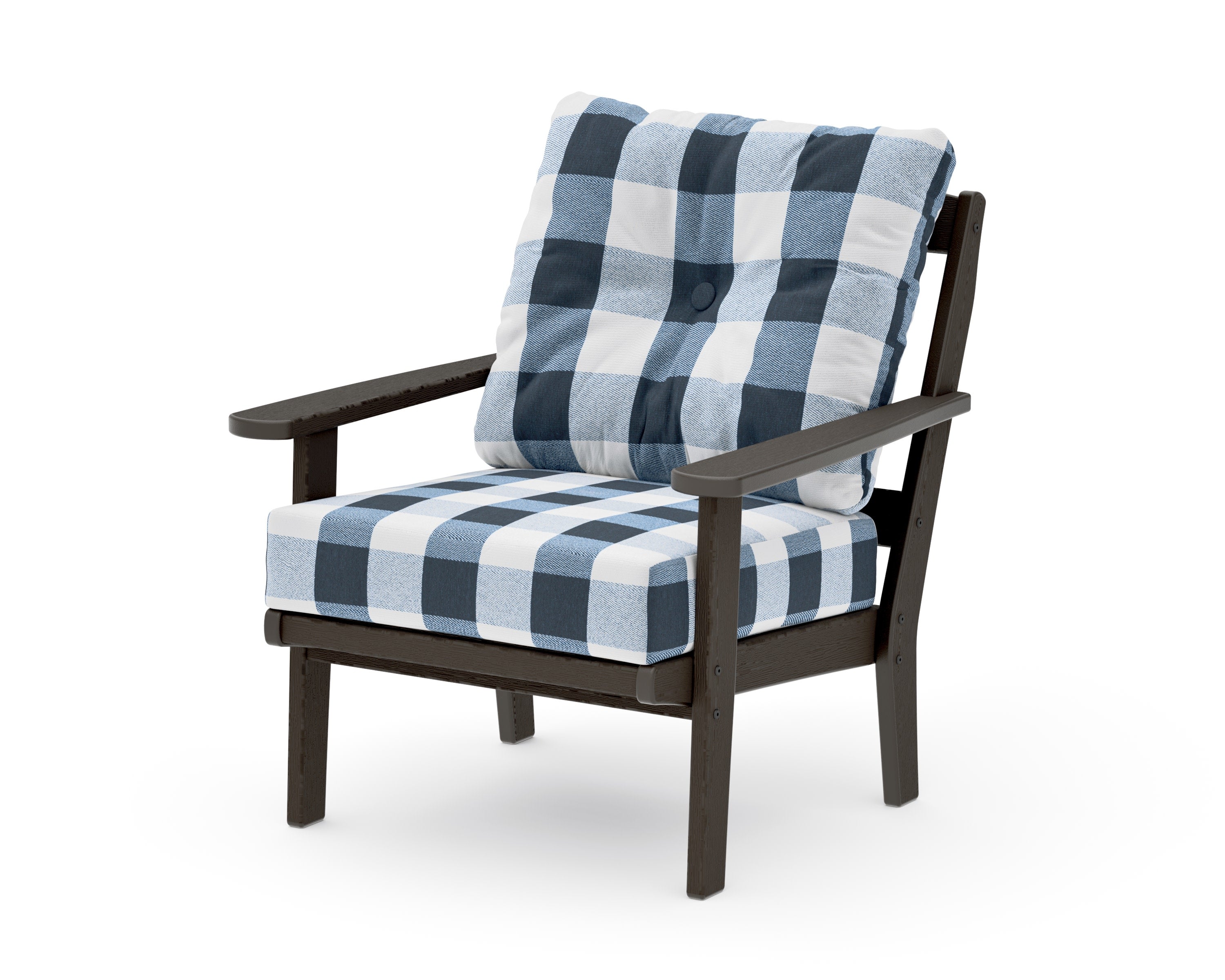 Mission Deep Seating Chair in Vintage Coffee / Buffalo Plaid Marine Indigo