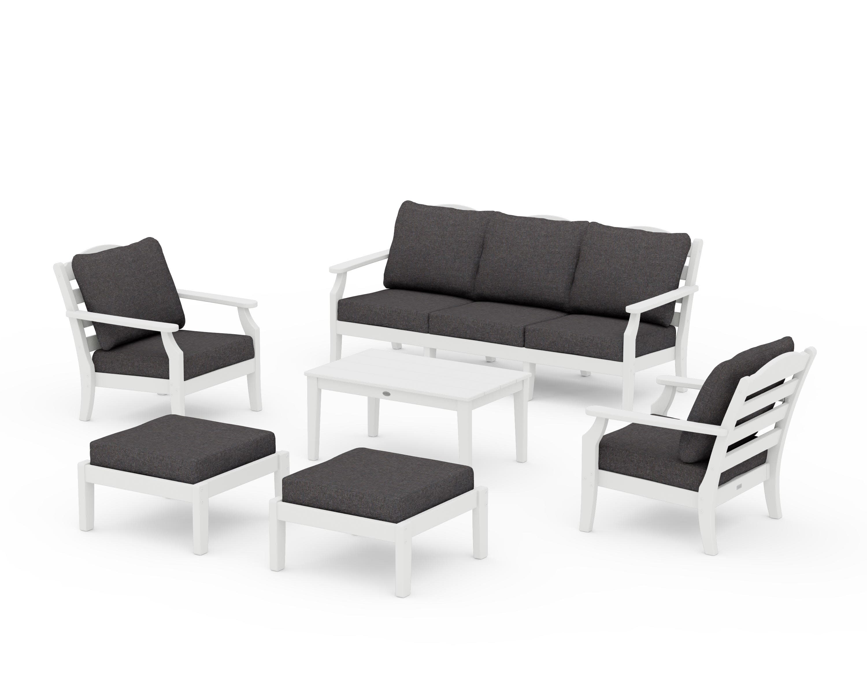 Savannah 6-Piece Lounge Sofa Set in Vintage White / Ash Charcoal