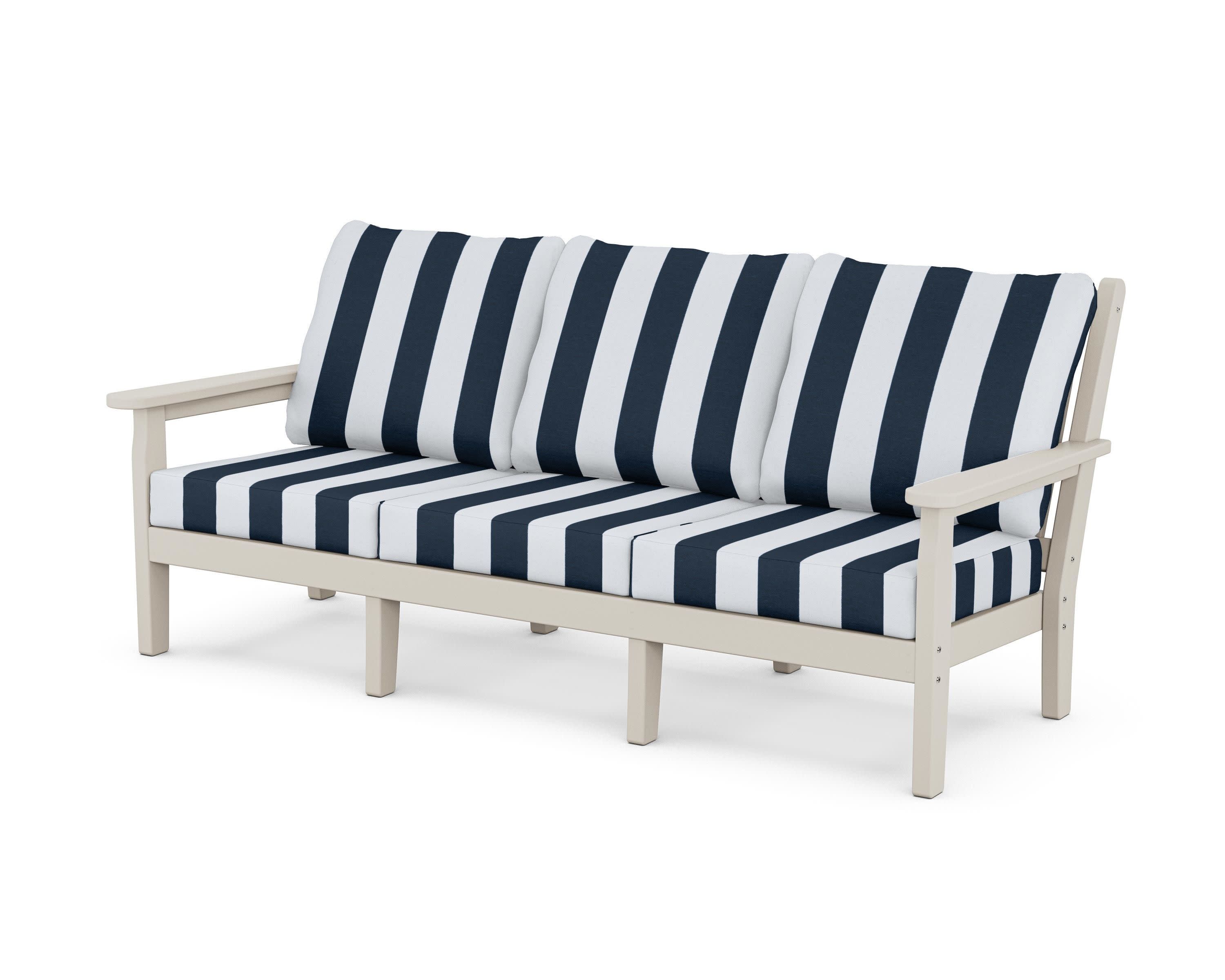 Chippendale Deep Seating Sofa in Sand / Cabana Stripe Marine Indigo