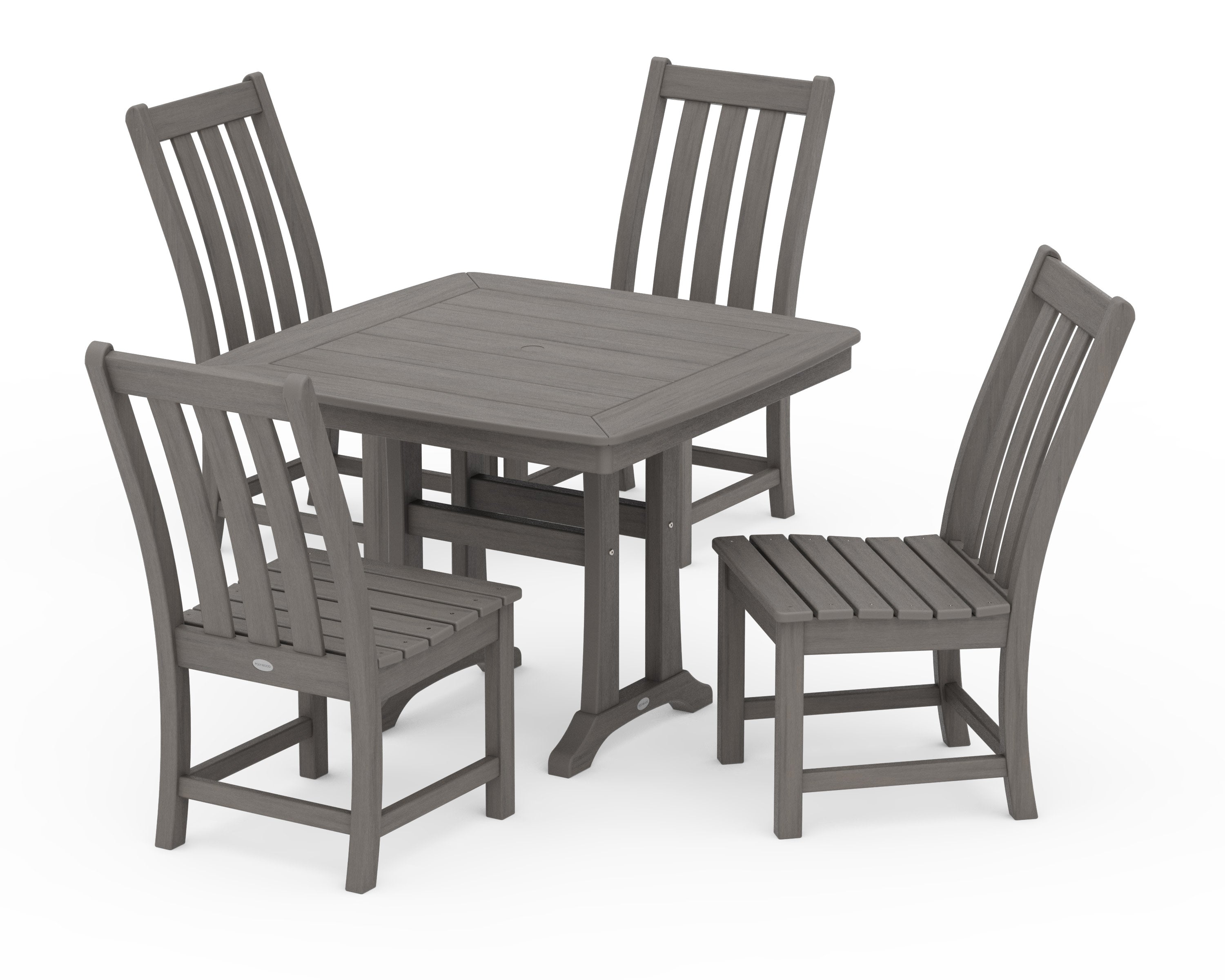 Vineyard Side Chair 5-Piece Dining Set with Trestle Legs in Driftwood