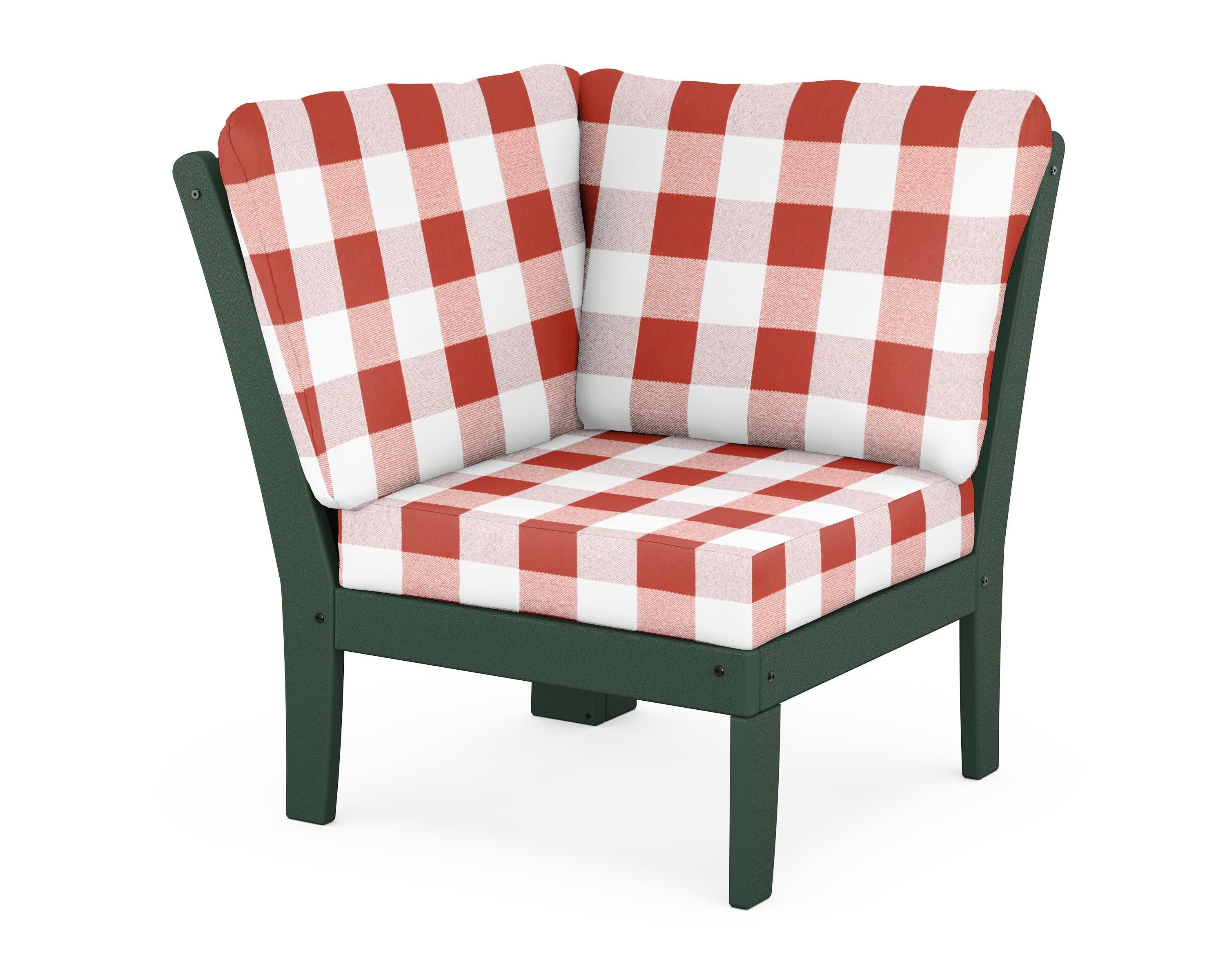 Braxton Modular Corner Chair in Green / Buffalo Plaid Crimson
