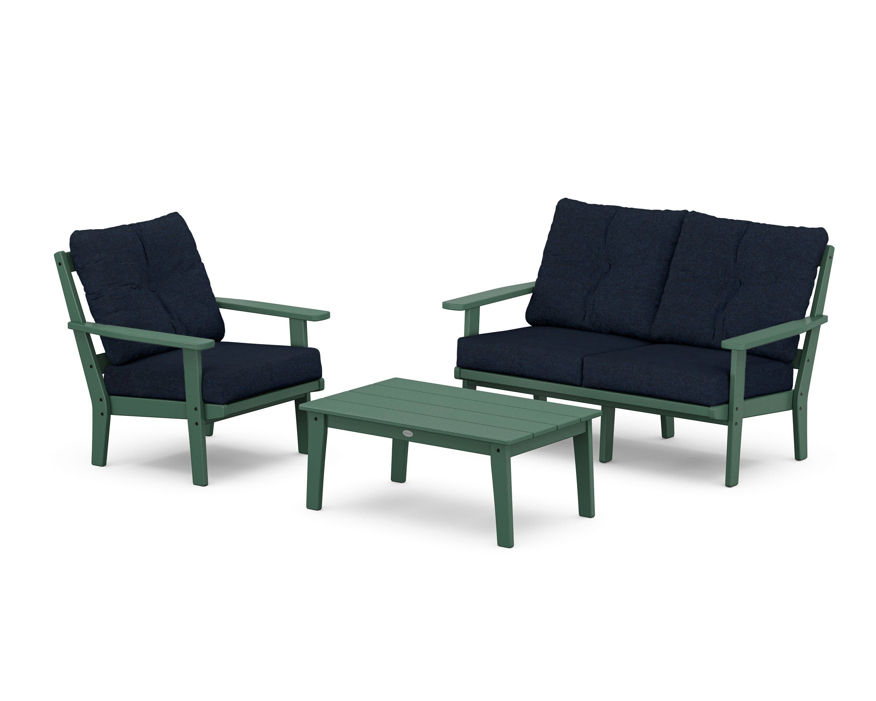 Oxford 3-Piece Deep Seating Set with Loveseat in Green / Marine Indigo