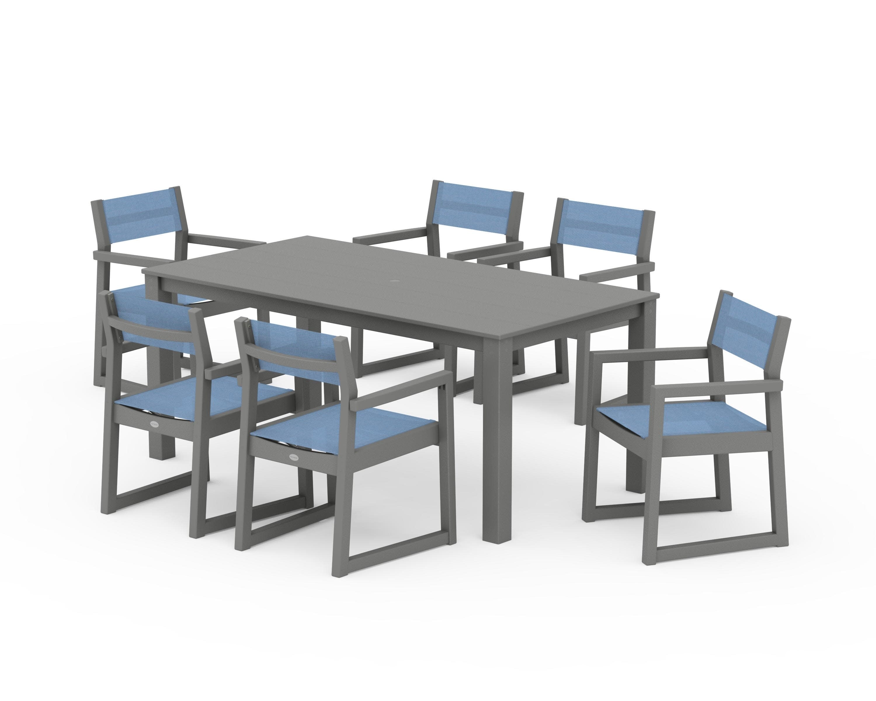 EDGE Sling Arm Chair 7-Piece Parsons Dining Set in Slate Grey / Poolside Sling