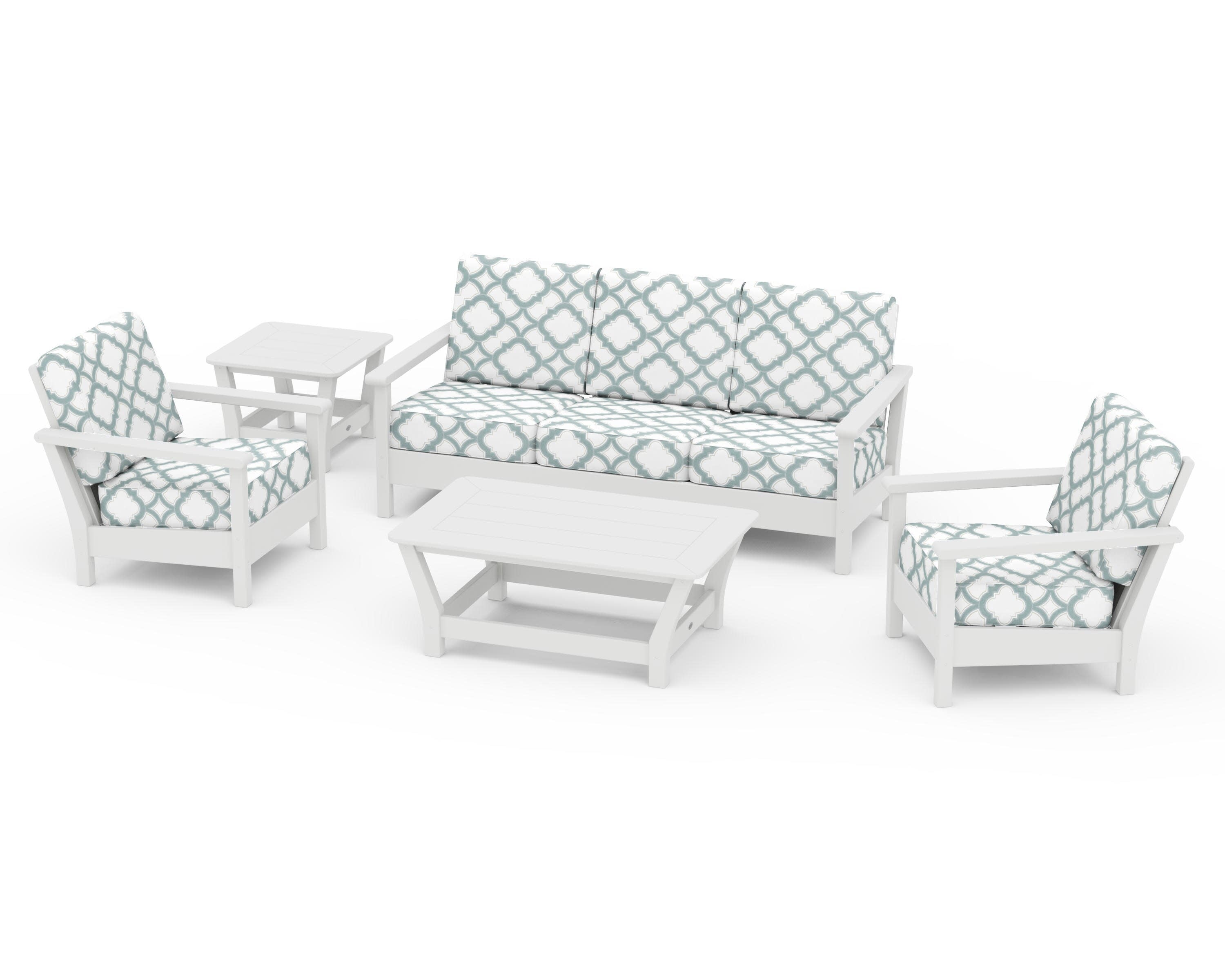 Harbour 5-Piece Deep Seating Set in White / Trellis Glacier Spa