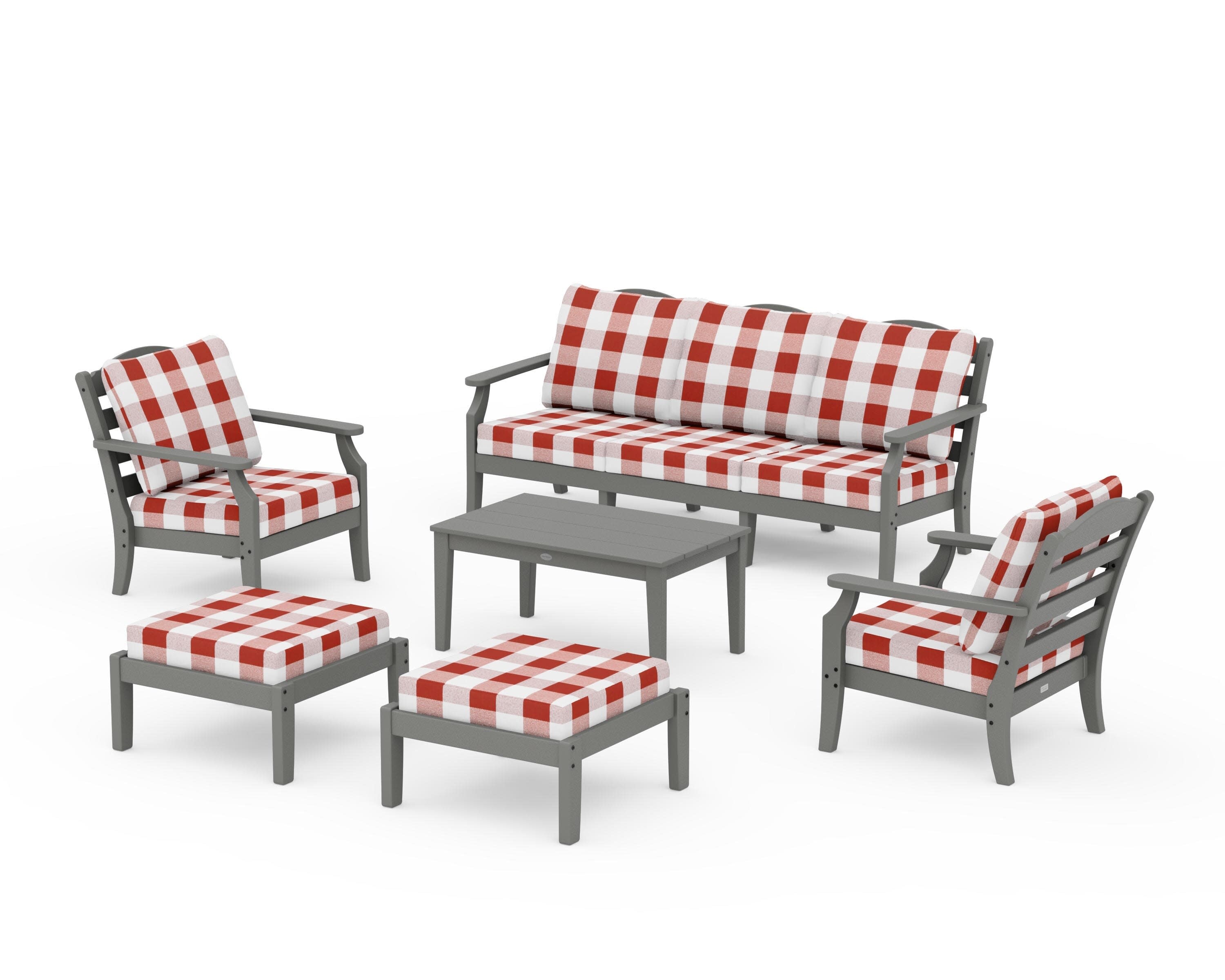 Savannah 6-Piece Lounge Sofa Set in Slate Grey / Buffalo Plaid Crimson