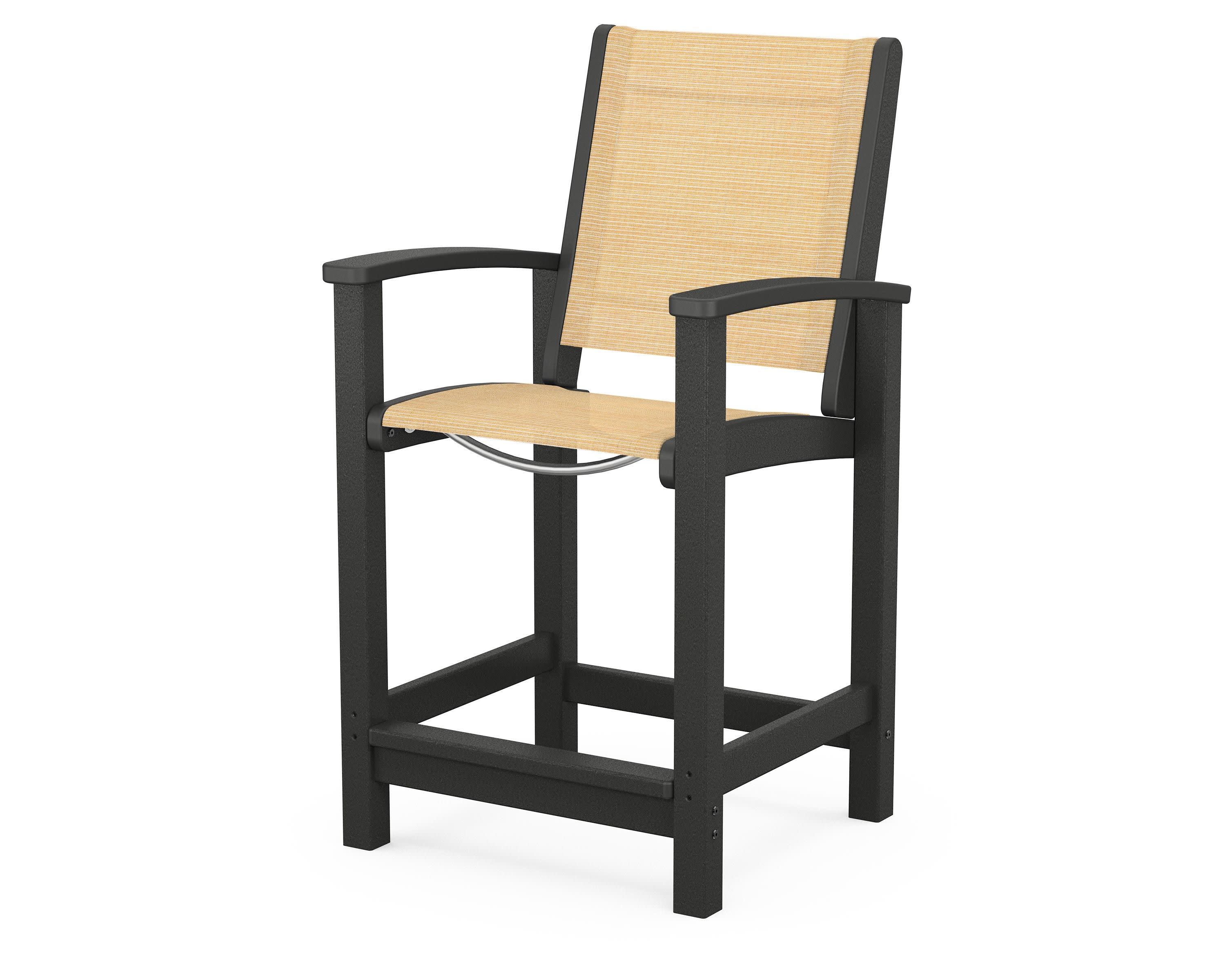 Coastal Counter Chair in Black / Dupioni Apricot Sling