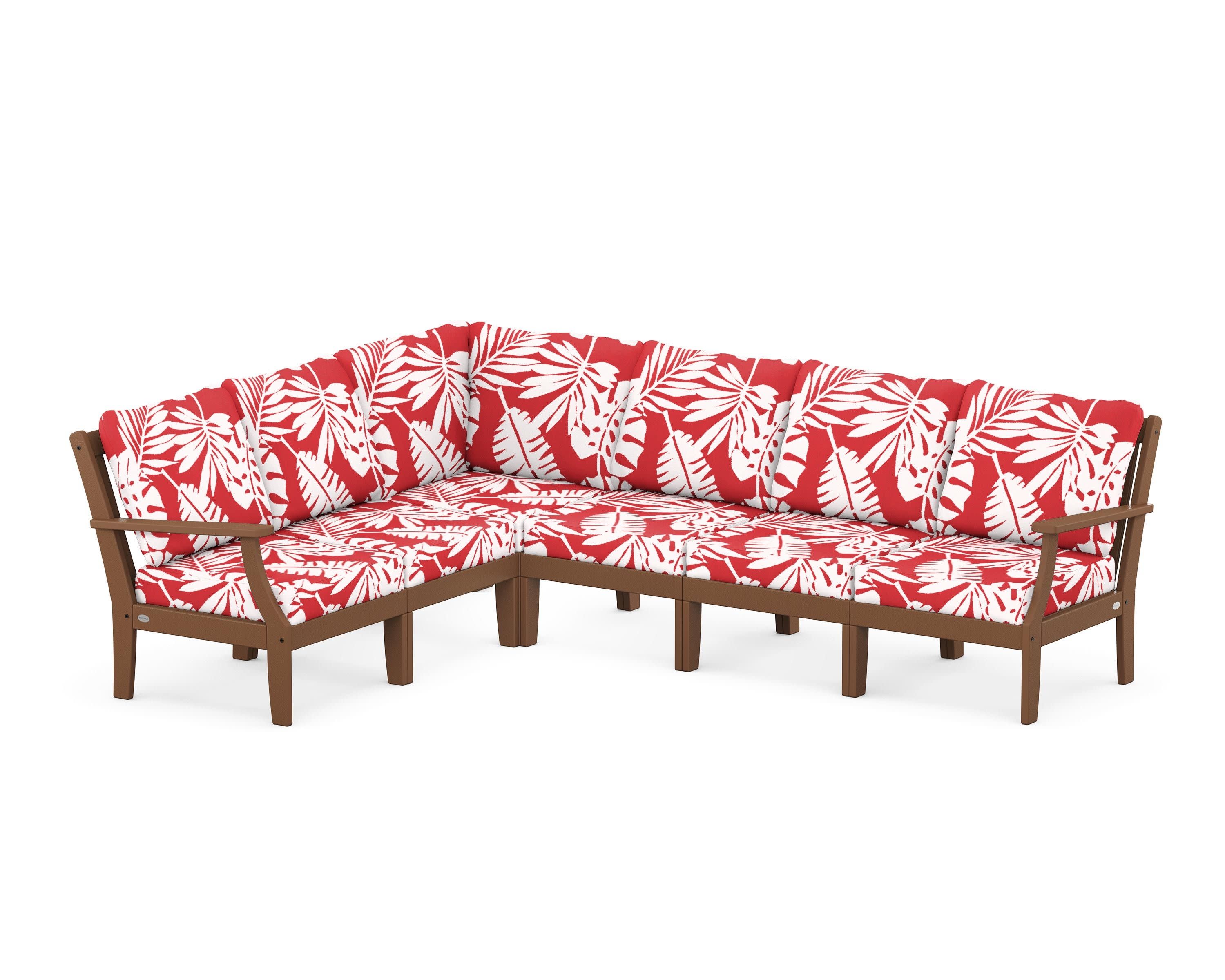 Braxton Modular 6-Piece Deep Seating Set in Teak / Leaf Crimson