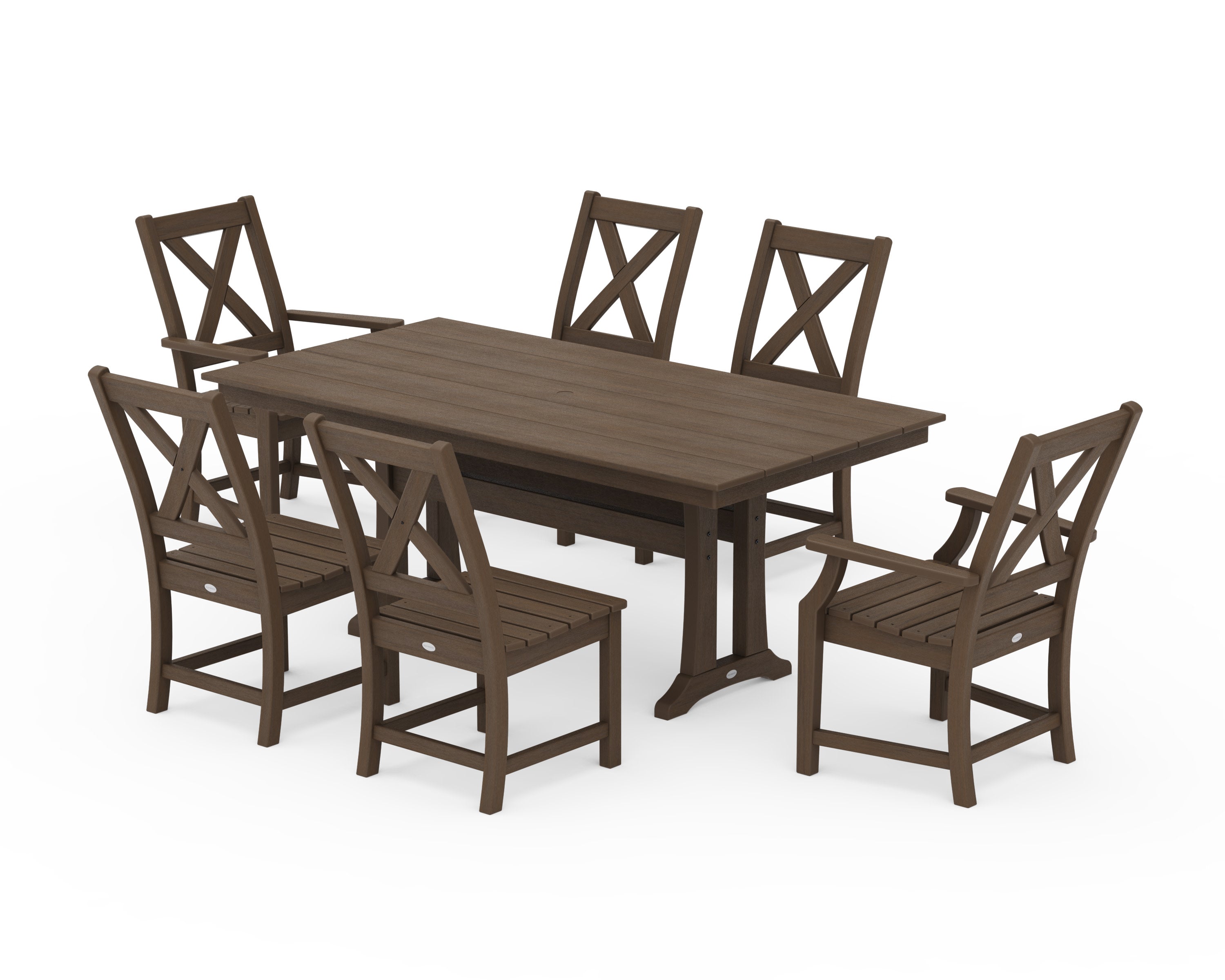 Braxton 7-Piece Farmhouse Dining Set With Trestle Legs in Kona