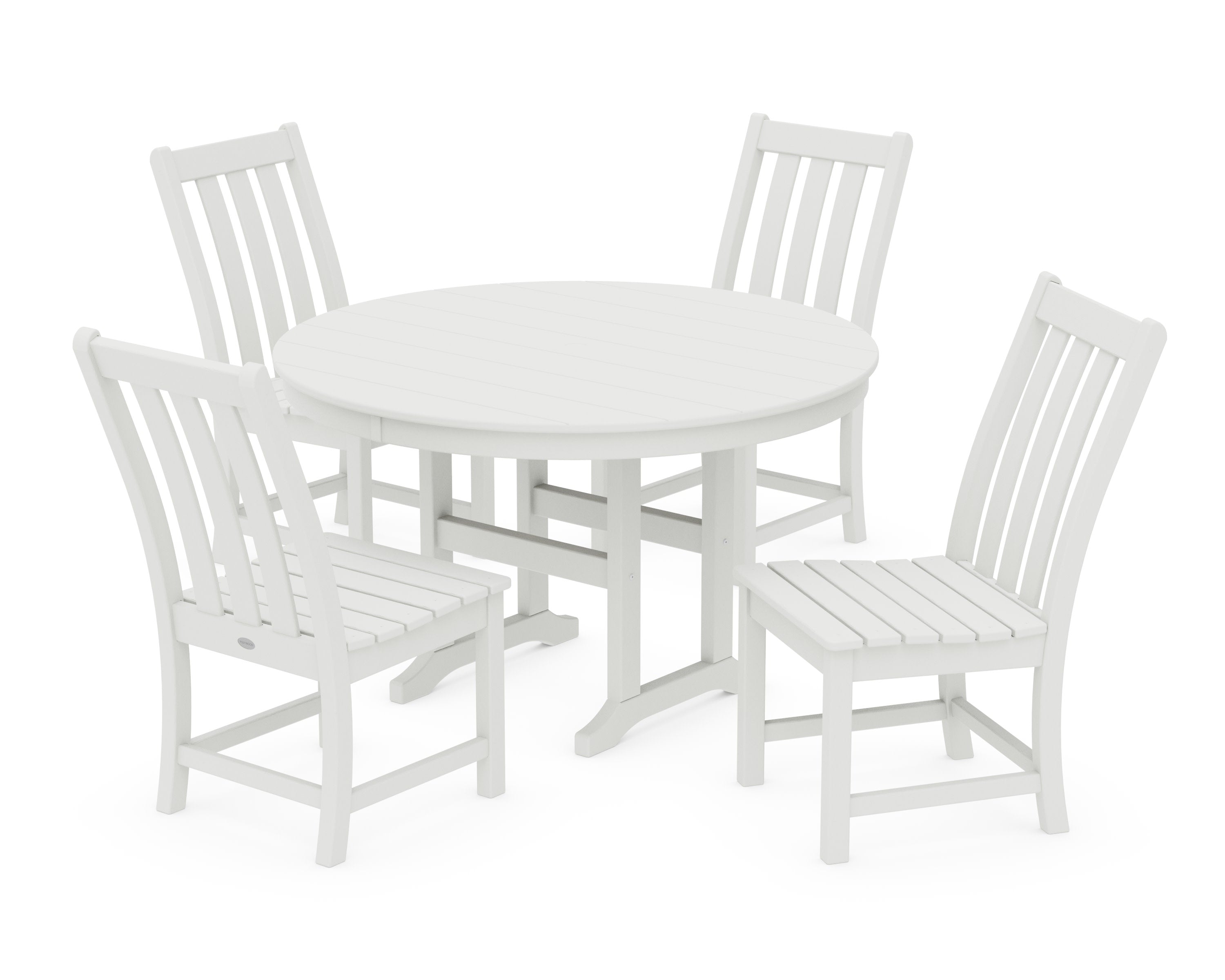 Vineyard 5-Piece Round Farmhouse Side Chair Dining Set in Vintage White