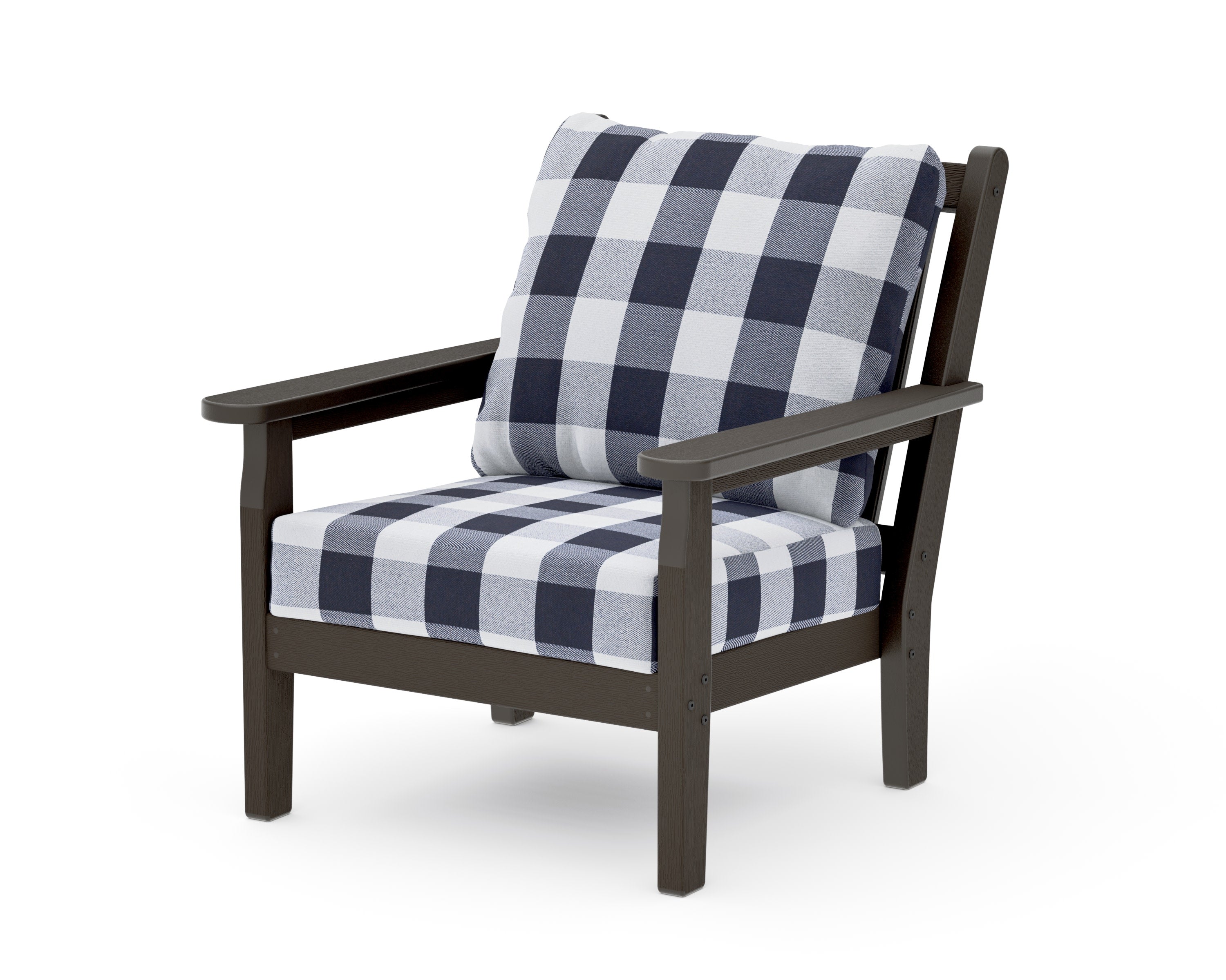 Chippendale Deep Seating Chair in Vintage Coffee / Buffalo Plaid Navy