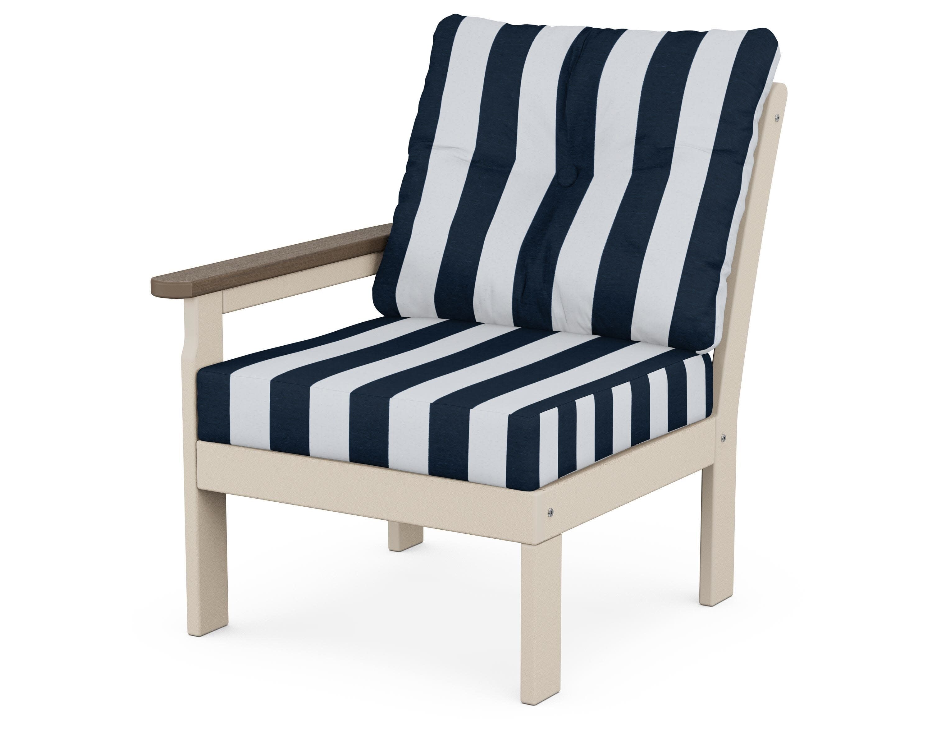 Vineyard Modular Left Arm Chair in Sand / Kona / Cabana Stripe Marine Indigo