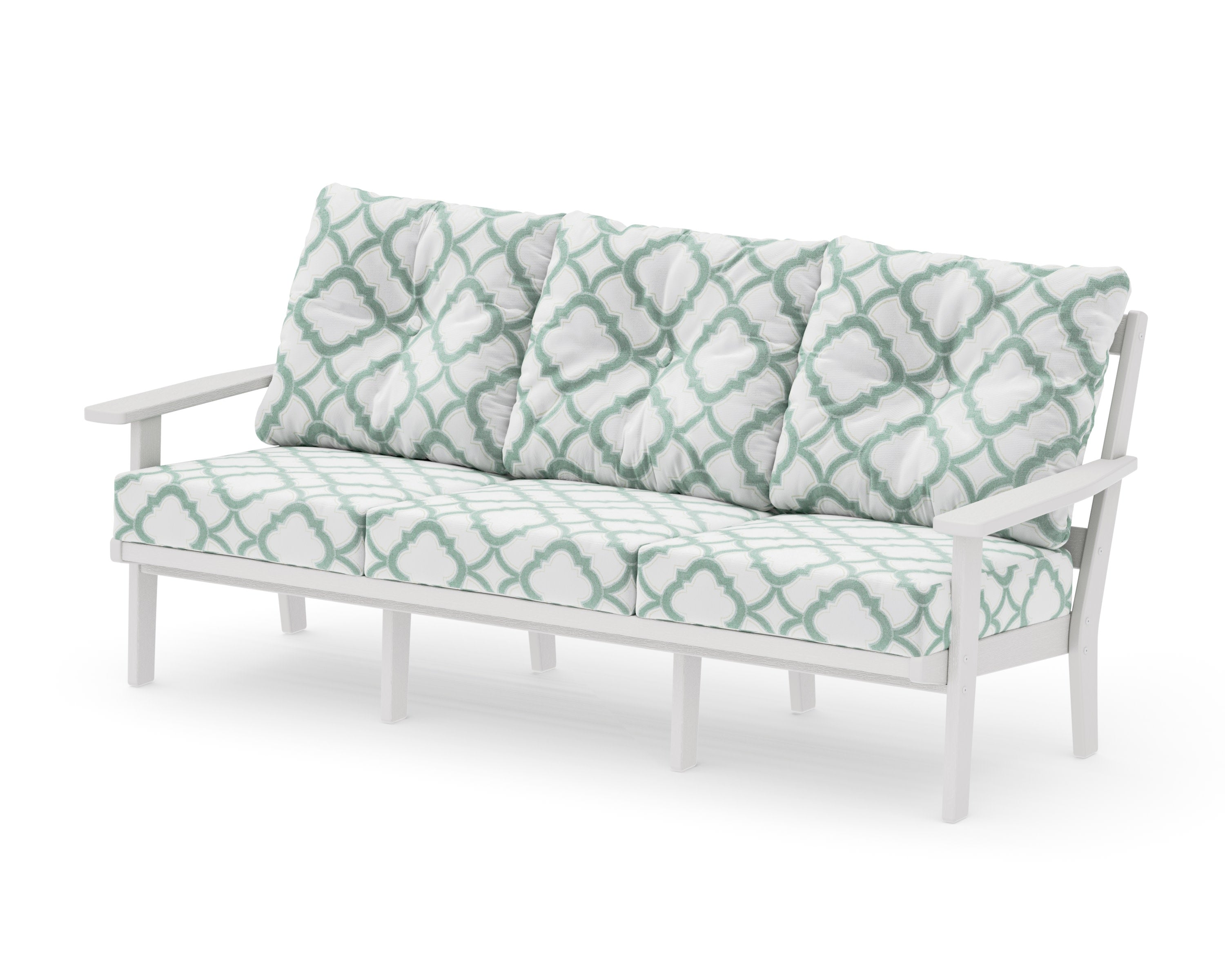 PrairieDeep Seating Sofa in Vintage White / Trellis Glacier Spa