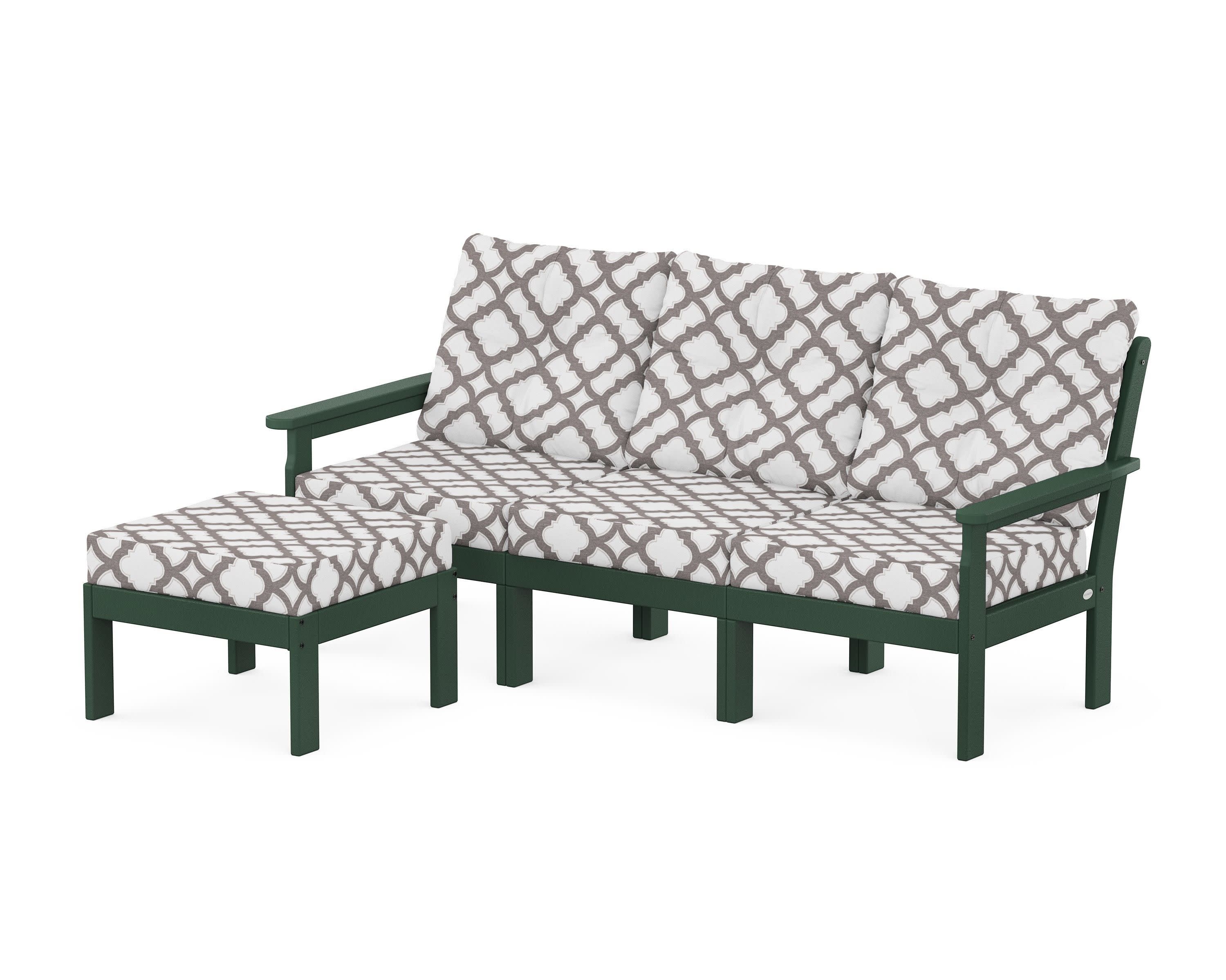 Vineyard 4-Piece Sectional with Ottoman in Green / Trellis Grey Mist