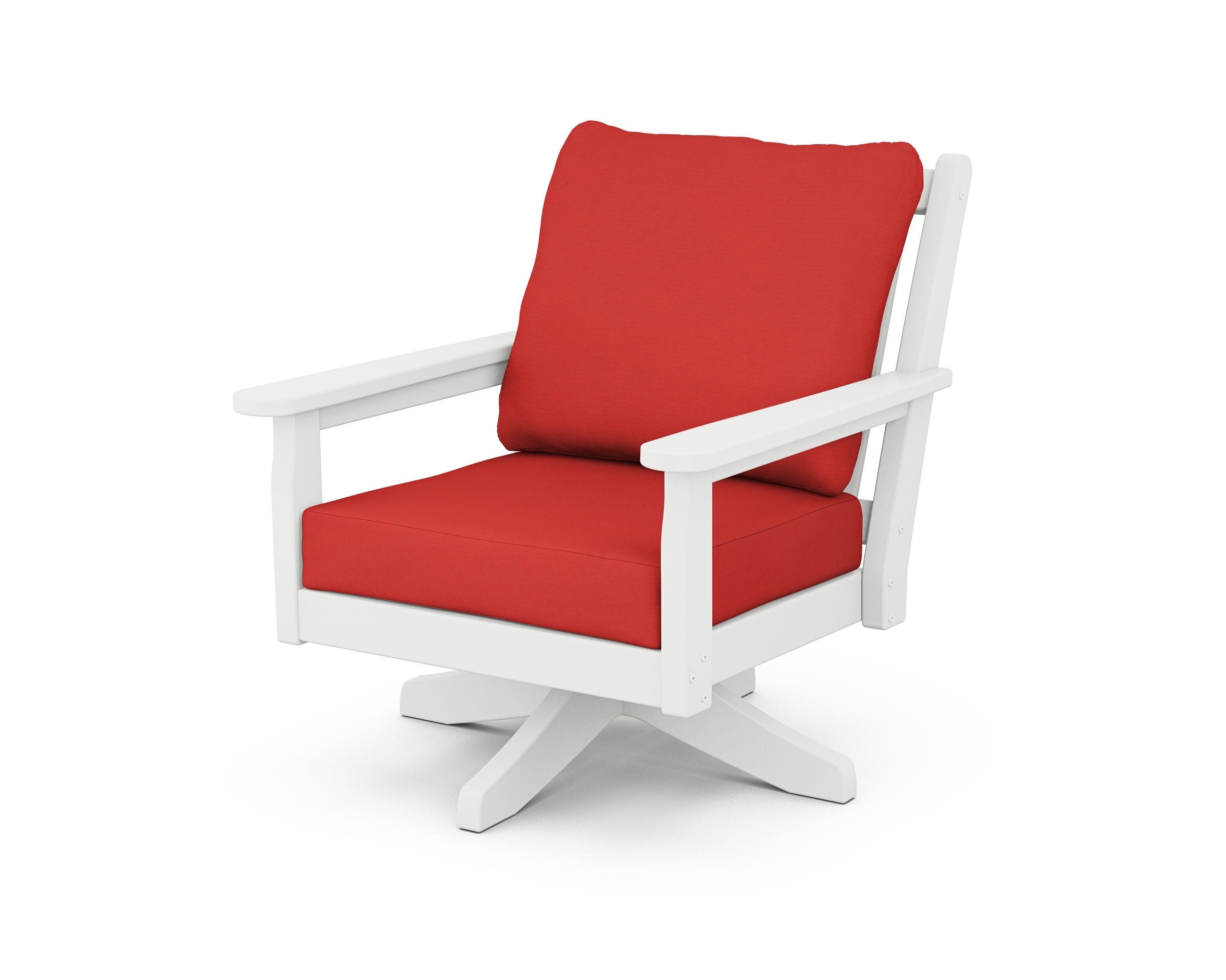 Chippendale Deep Seating Swivel Chair in White / Crimson Linen