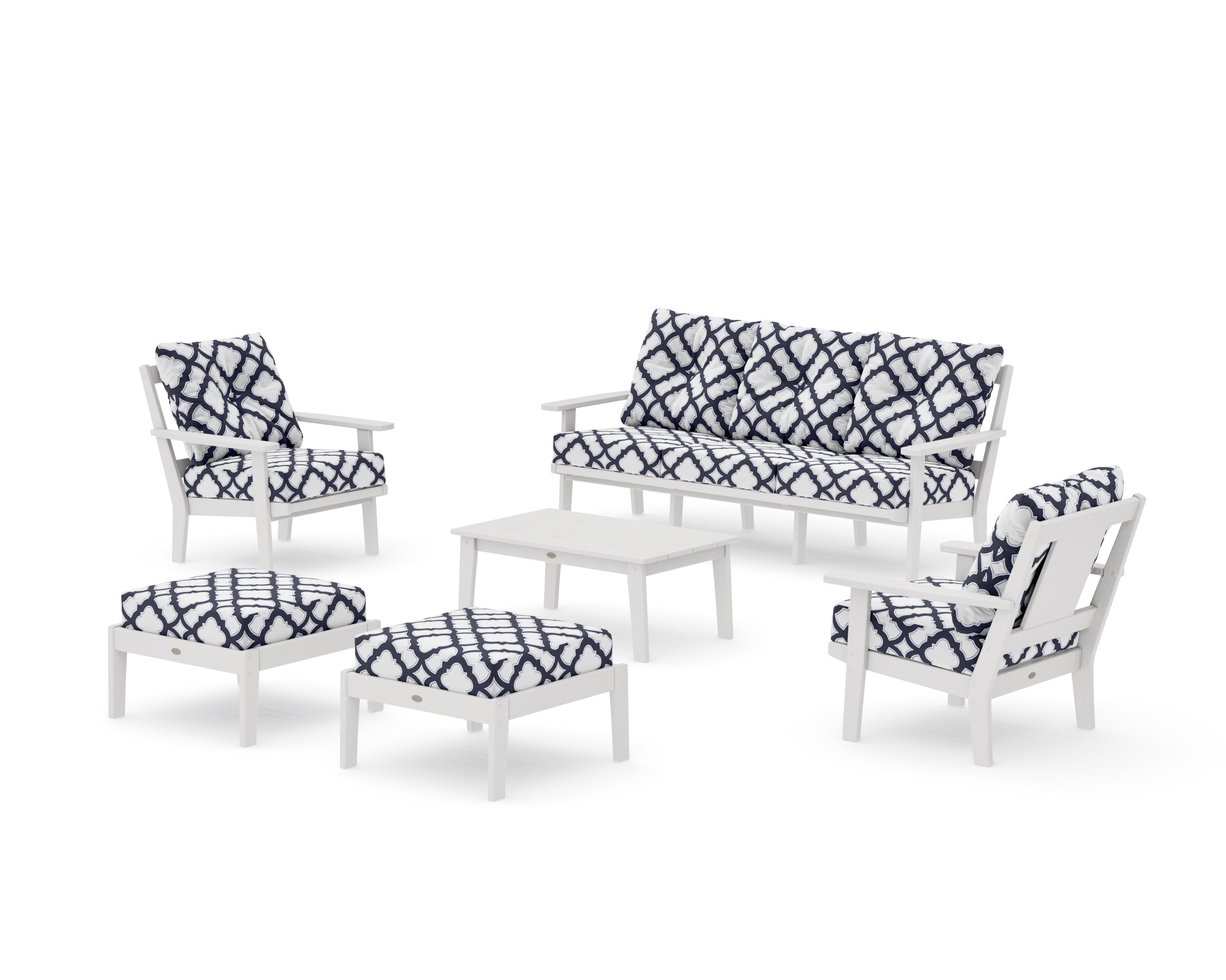 Prairie 6-Piece Lounge Sofa Set in Vintage White / Trellis Navy