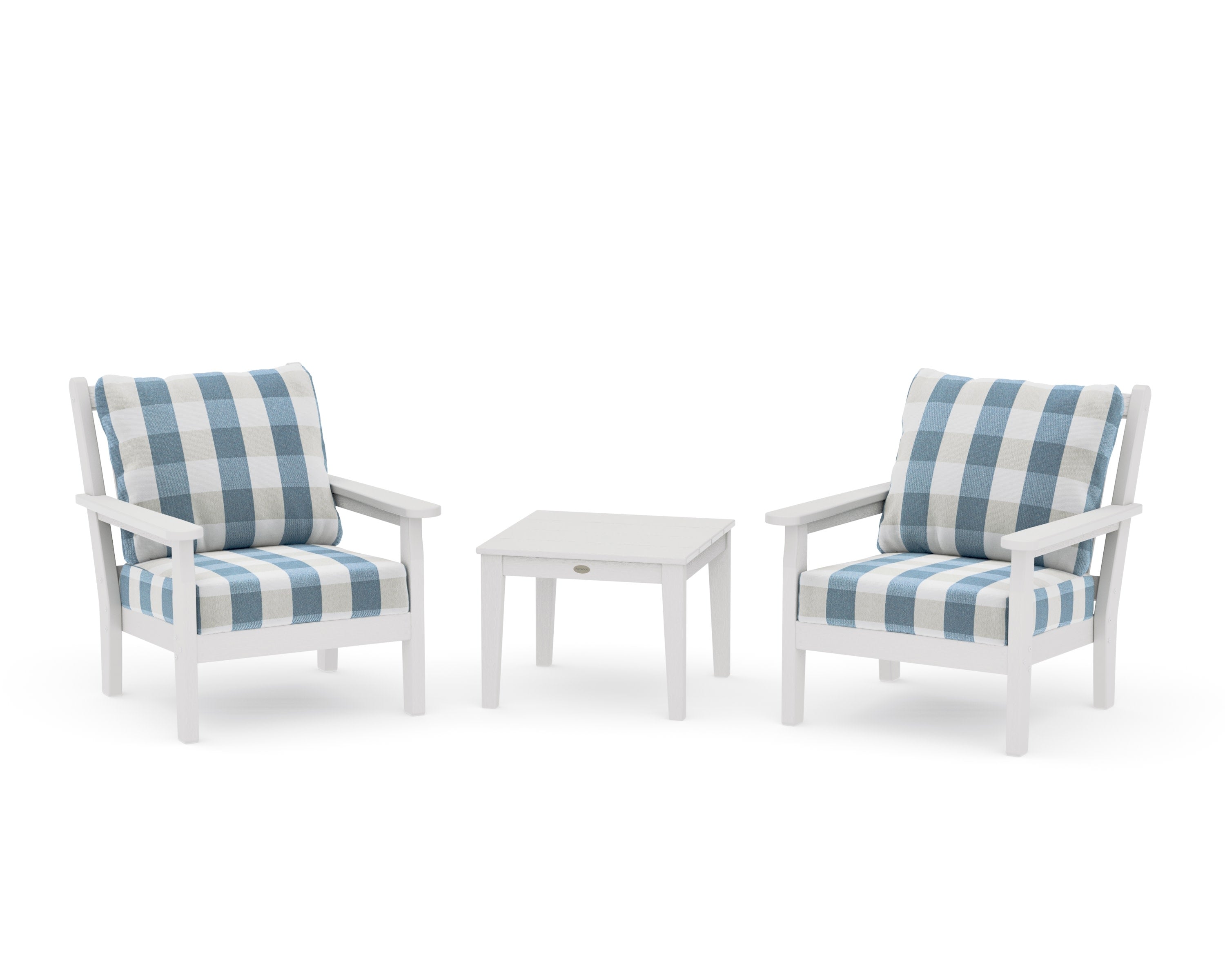 Chippendale 3-Piece Deep Seating Set in Vintage White / Buffalo Plaid Sky Blue